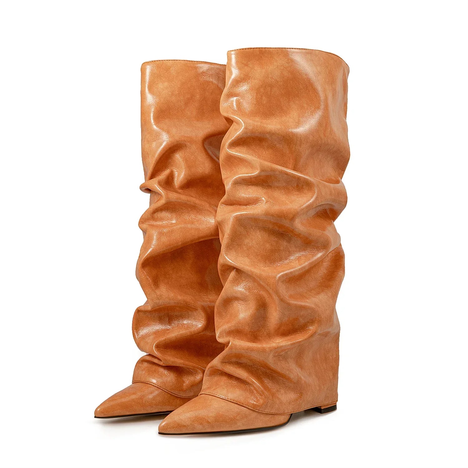 LUXE - מגפים דמוי זמש בגזרה מכווצת גובה ברך