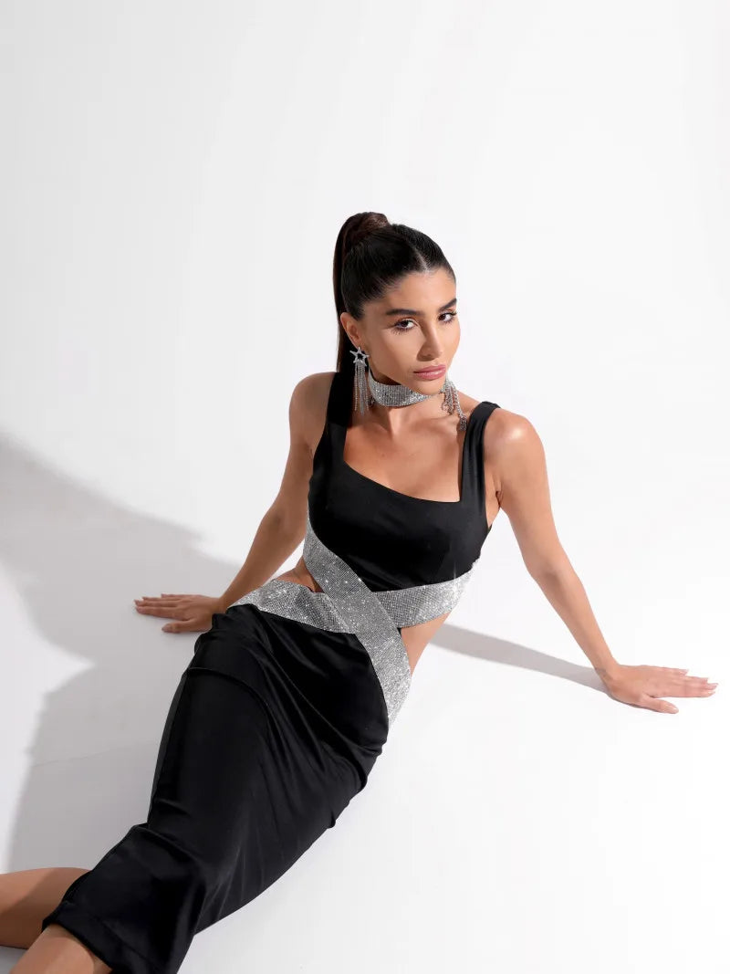 שמלת ערב אלגנטית מידי עם שילוב כסף - IVY