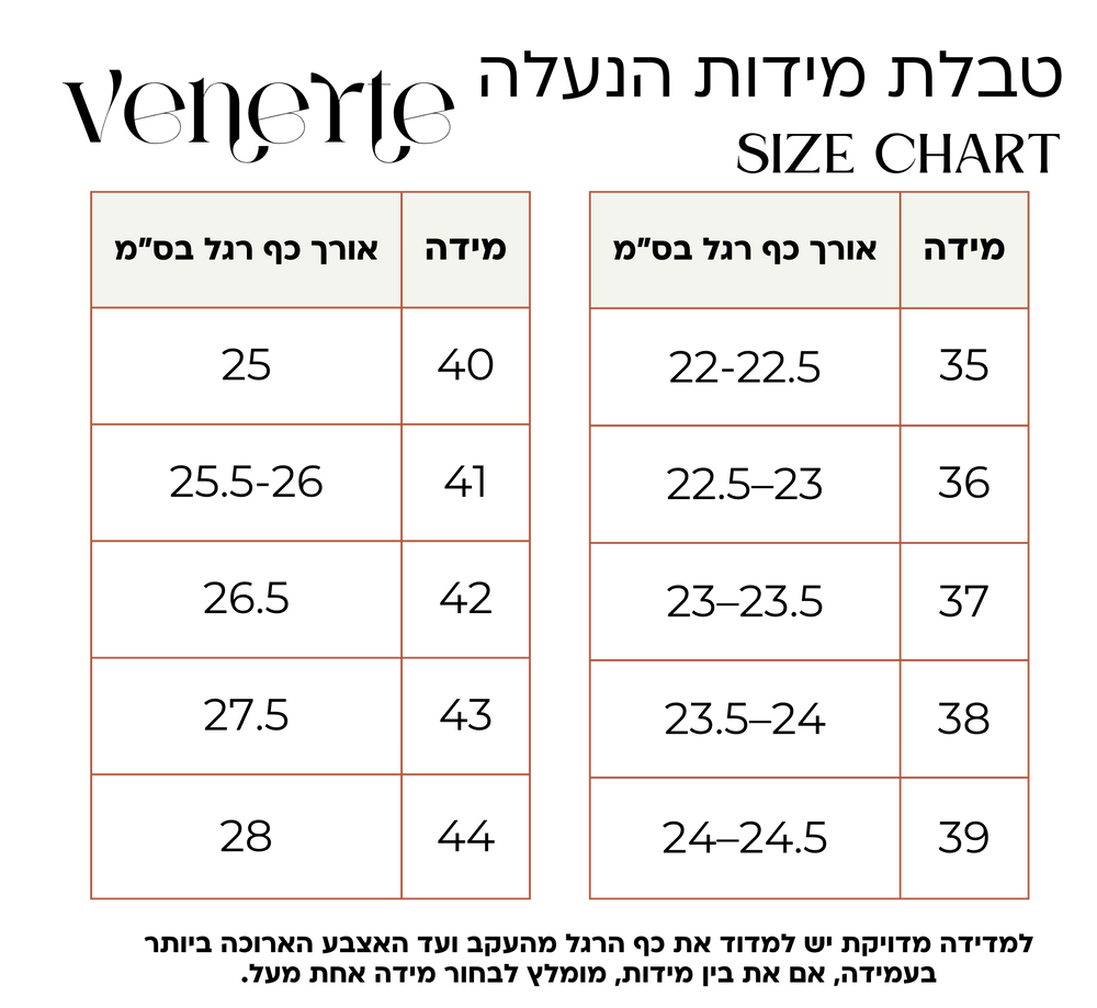 טבלת מידות BELLE – עקבים שפיץ גבוה רצועת קרסול
