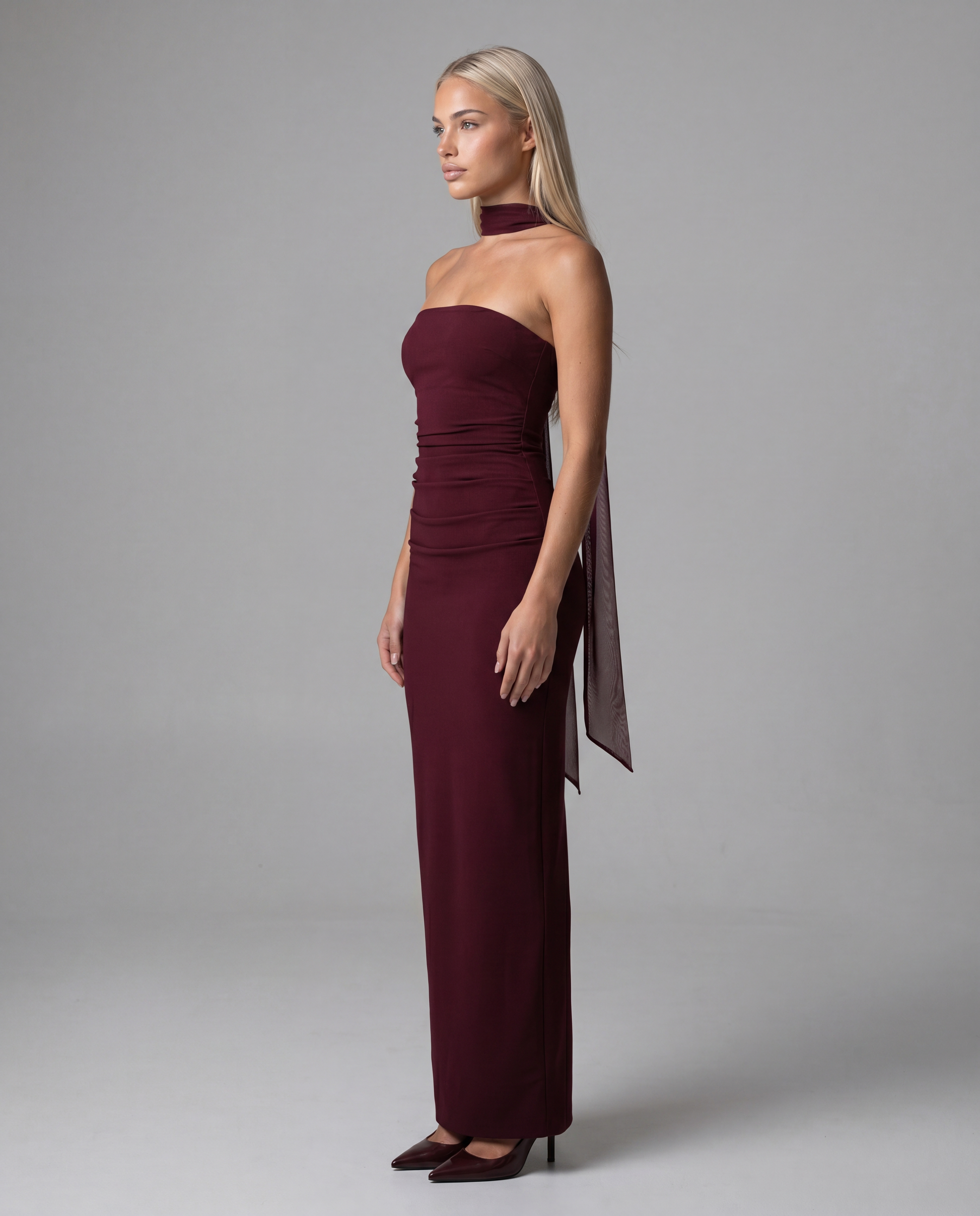 CAMI strapless evening dress - burgundy - left