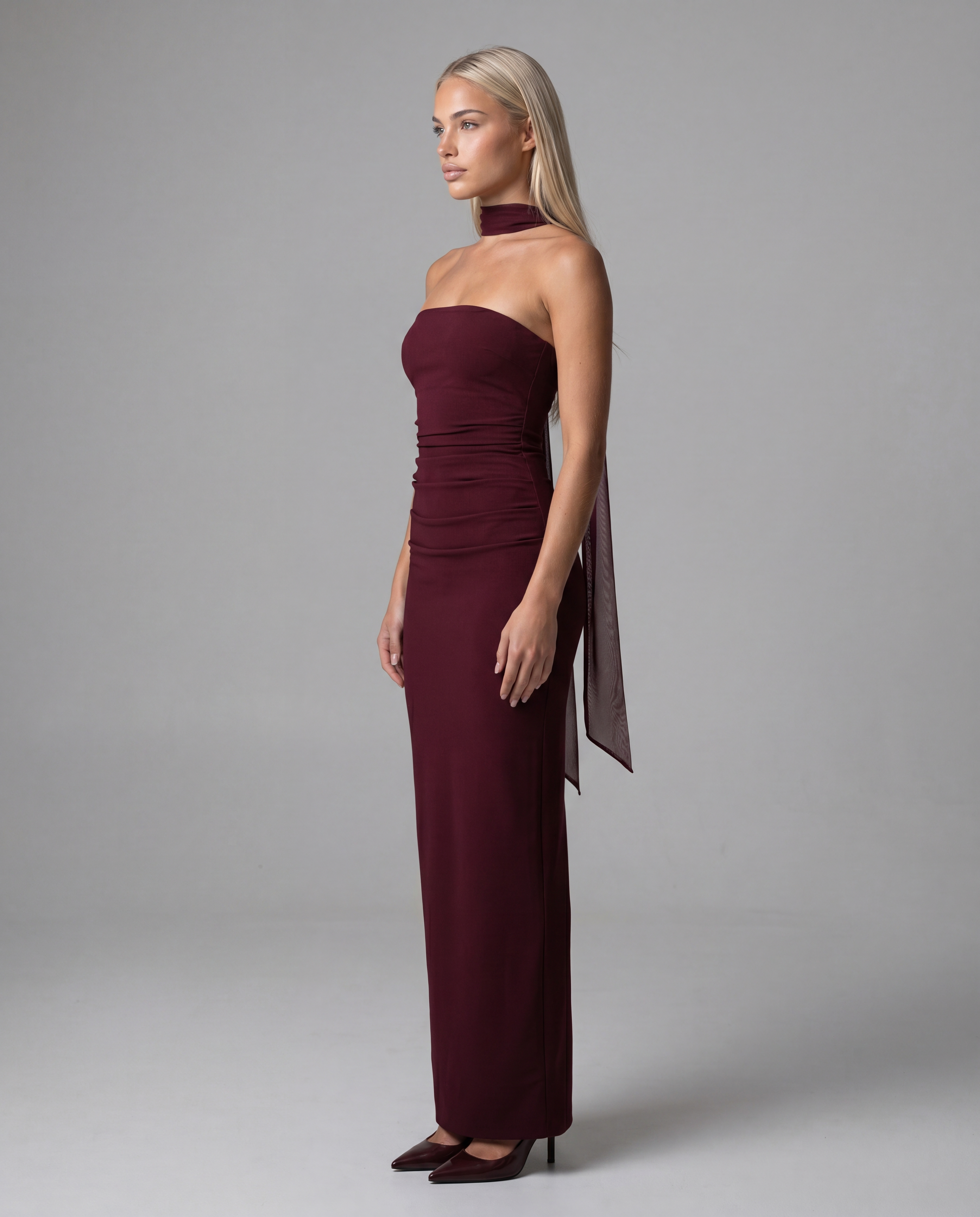 CAMI strapless evening dress - burgundy - left