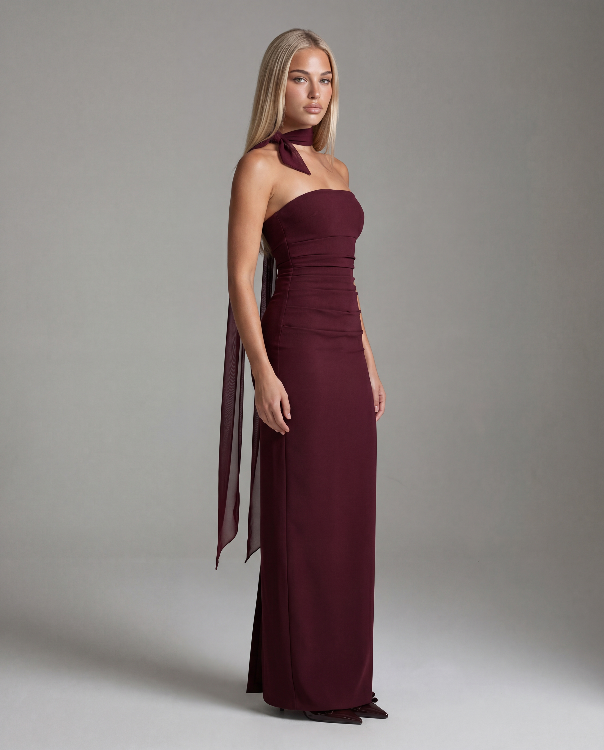 CAMI strapless evening dress - burgundy - threequarter