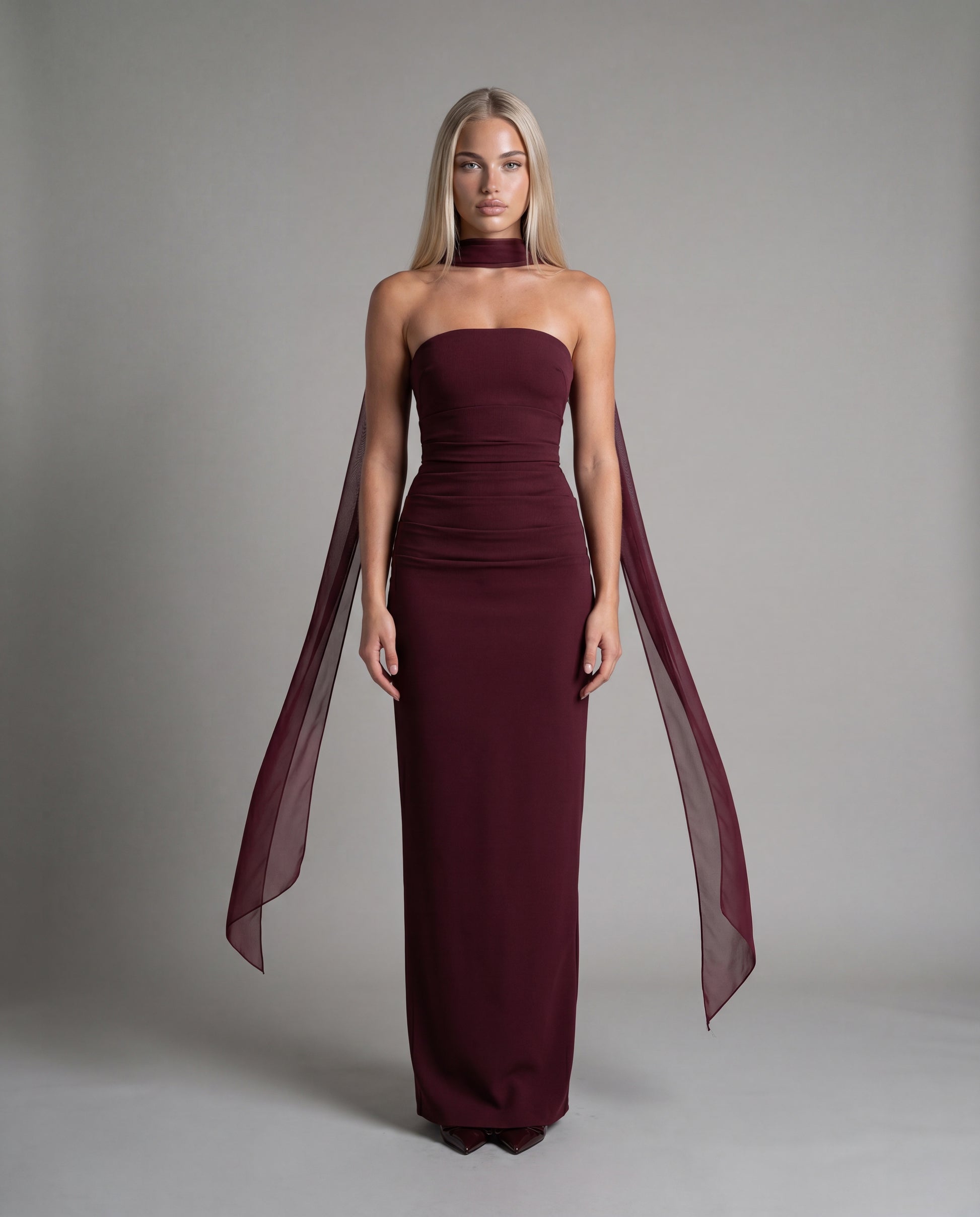 CAMI strapless evening dress - burgundy - front