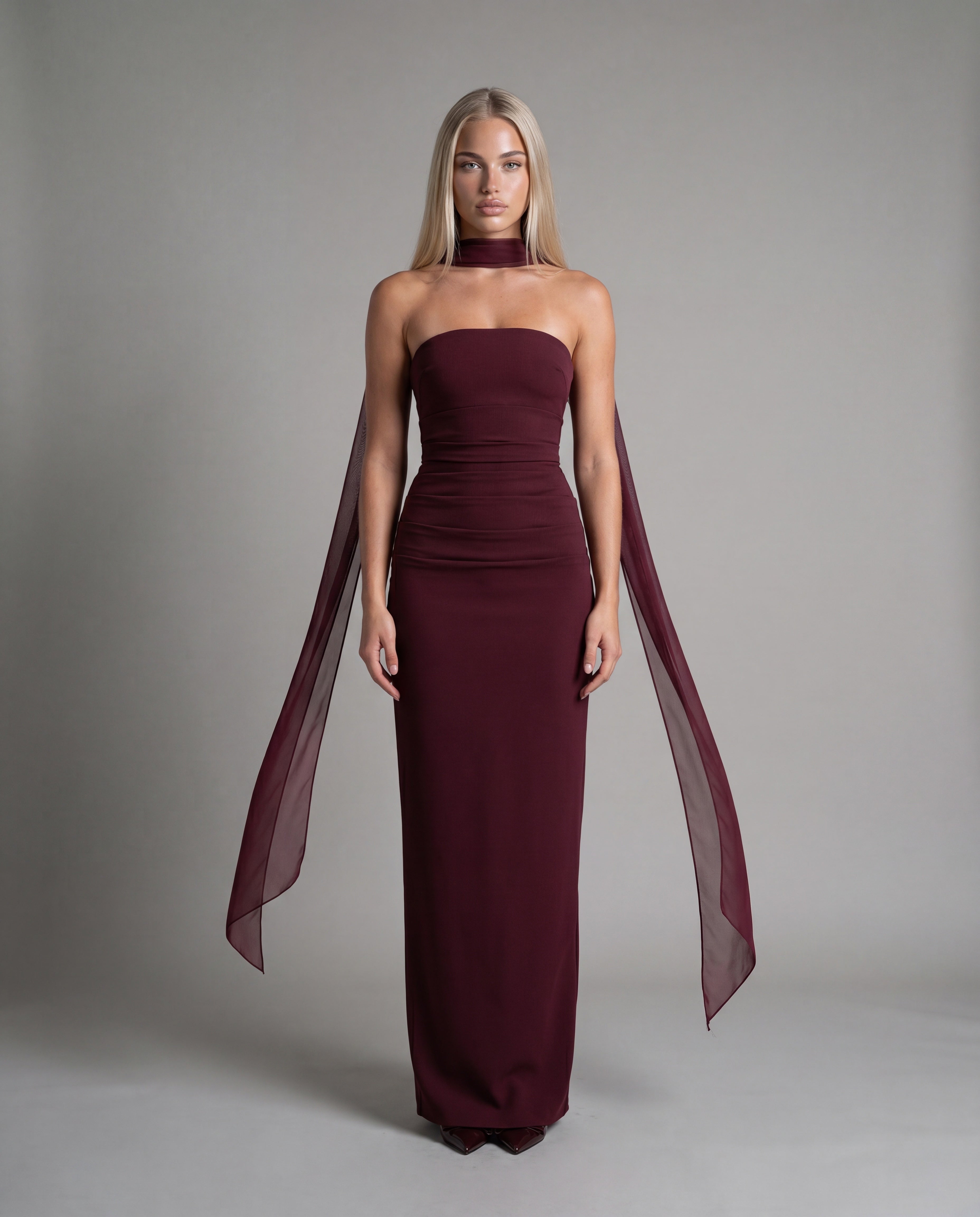 CAMI strapless evening dress - burgundy - front