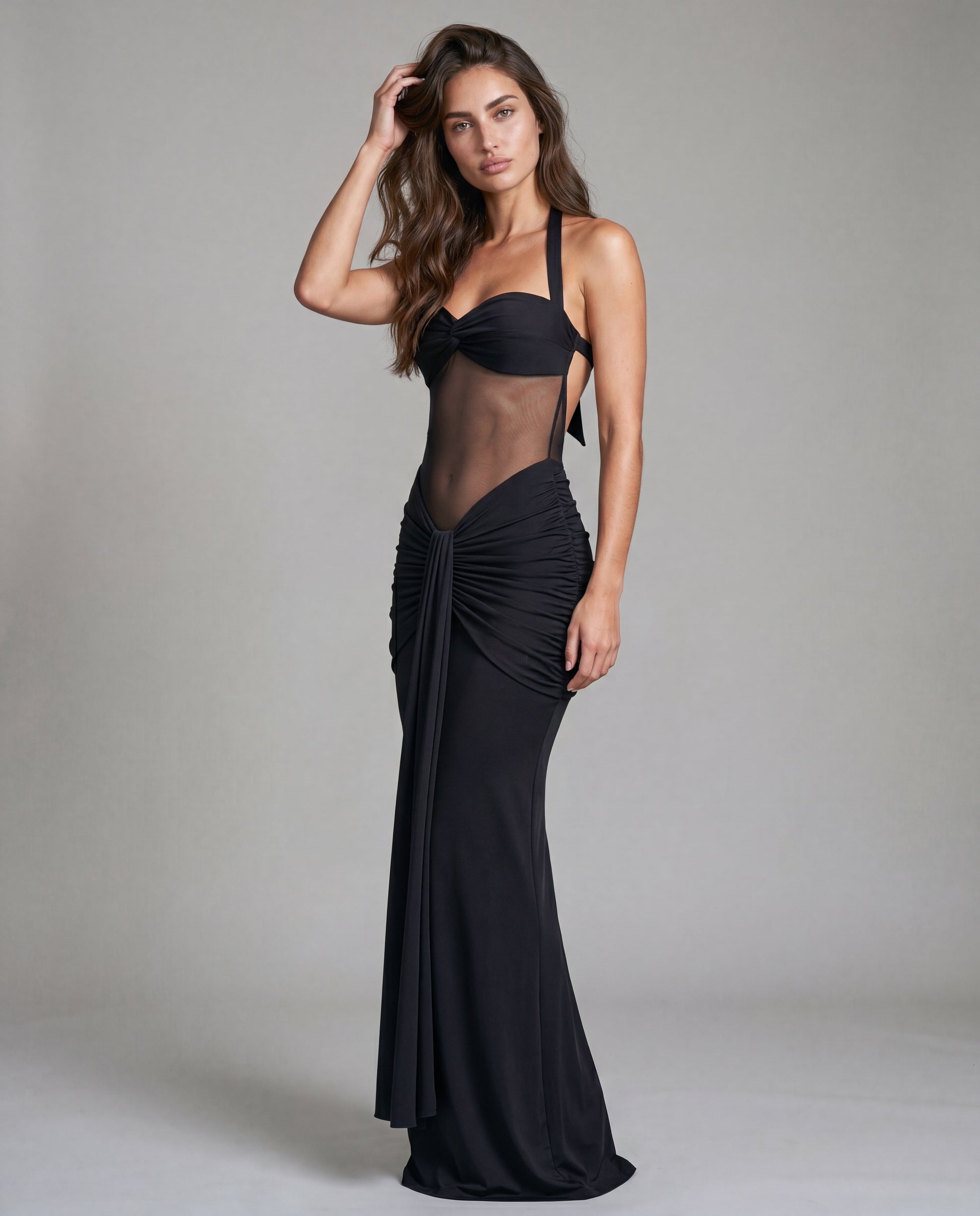 SOL open-back sculpted maxi - black - threequarter