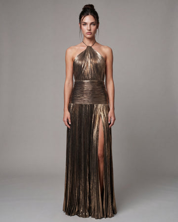 KIKI metallic pleated maxi - bronze - front