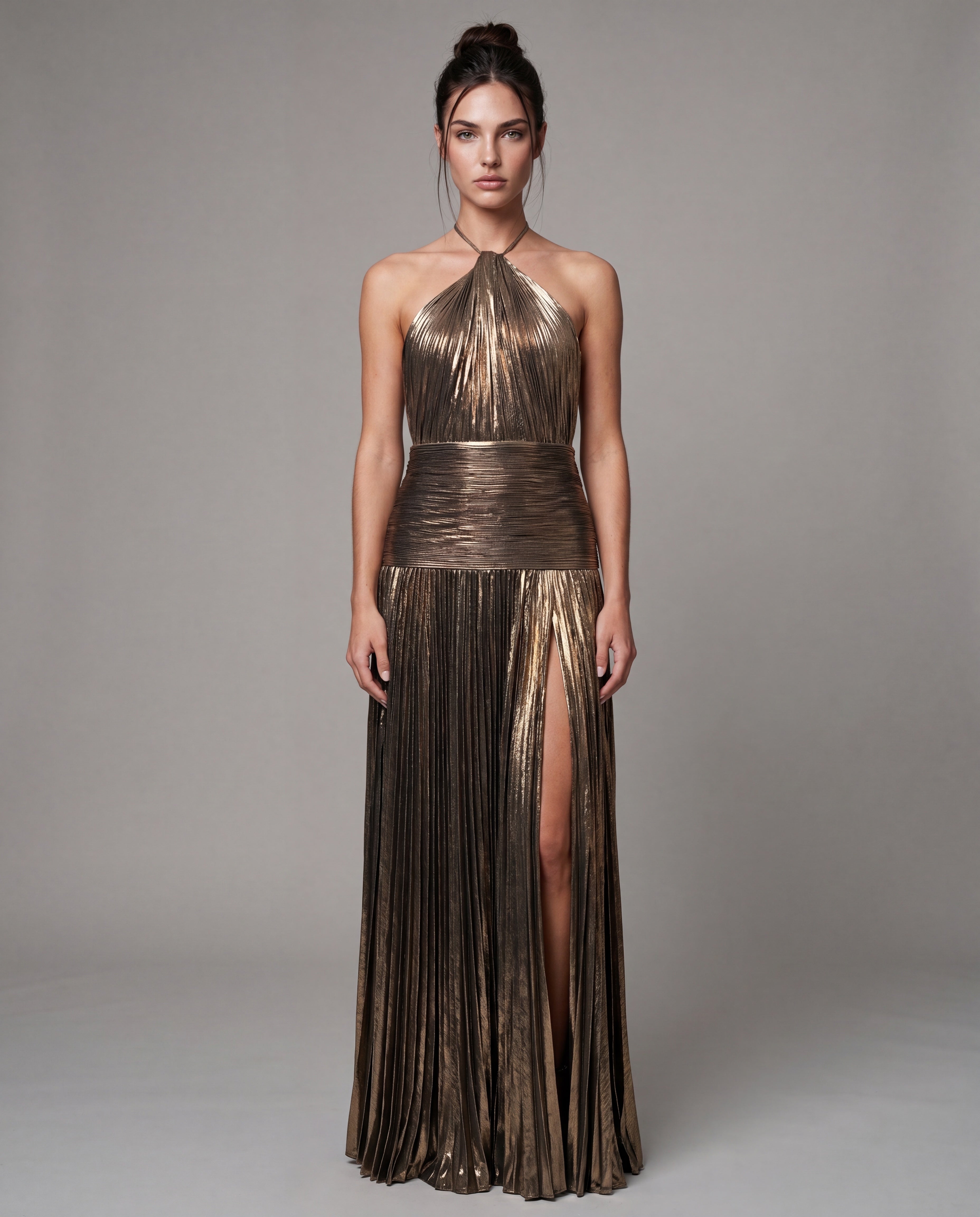 KIKI metallic pleated maxi - bronze - front
