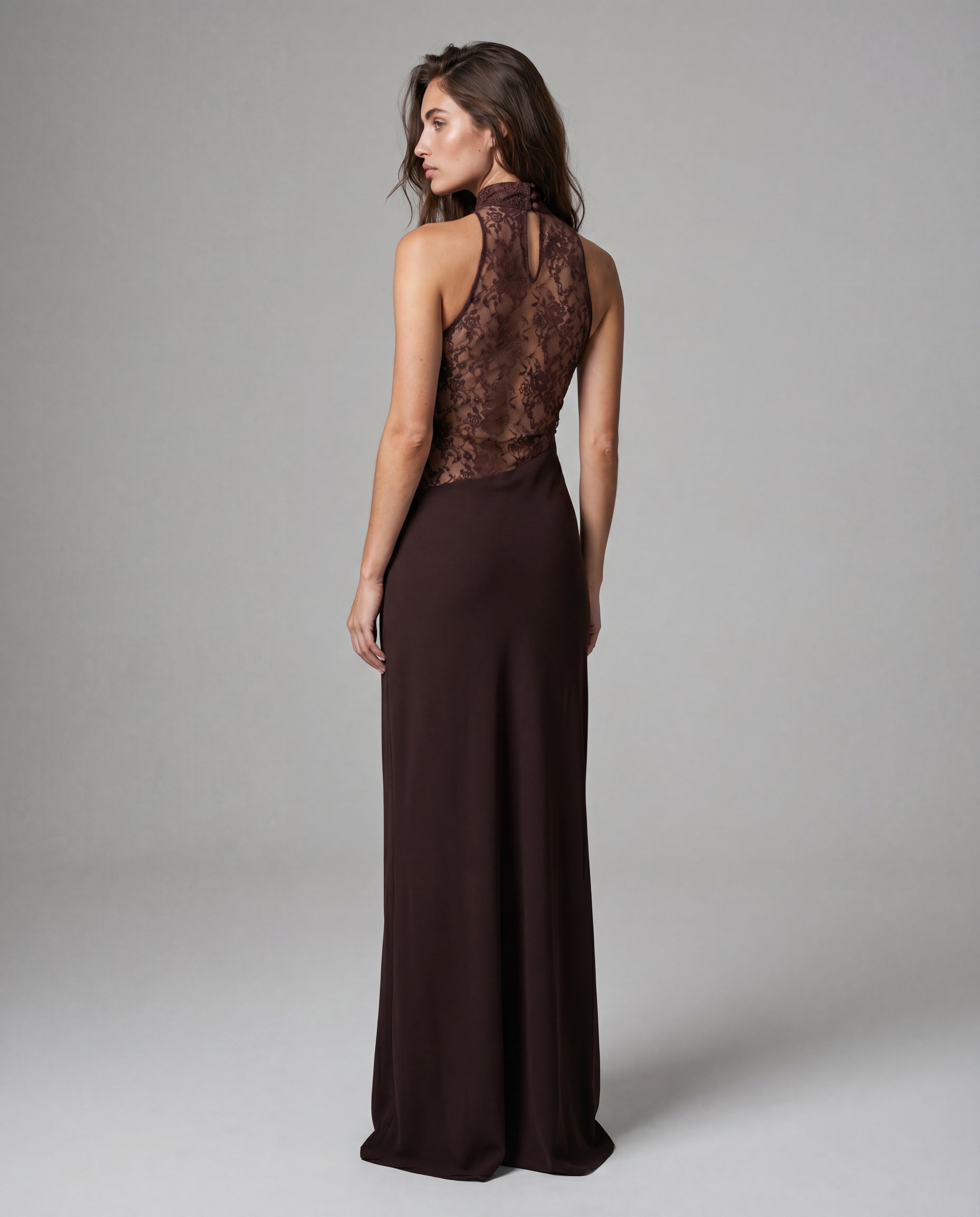 RONI lace-collar maxi - brown - back