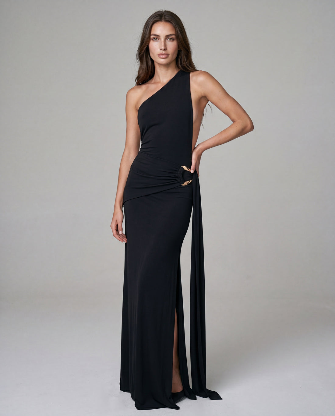 AMIT one-shoulder maxi - black - front