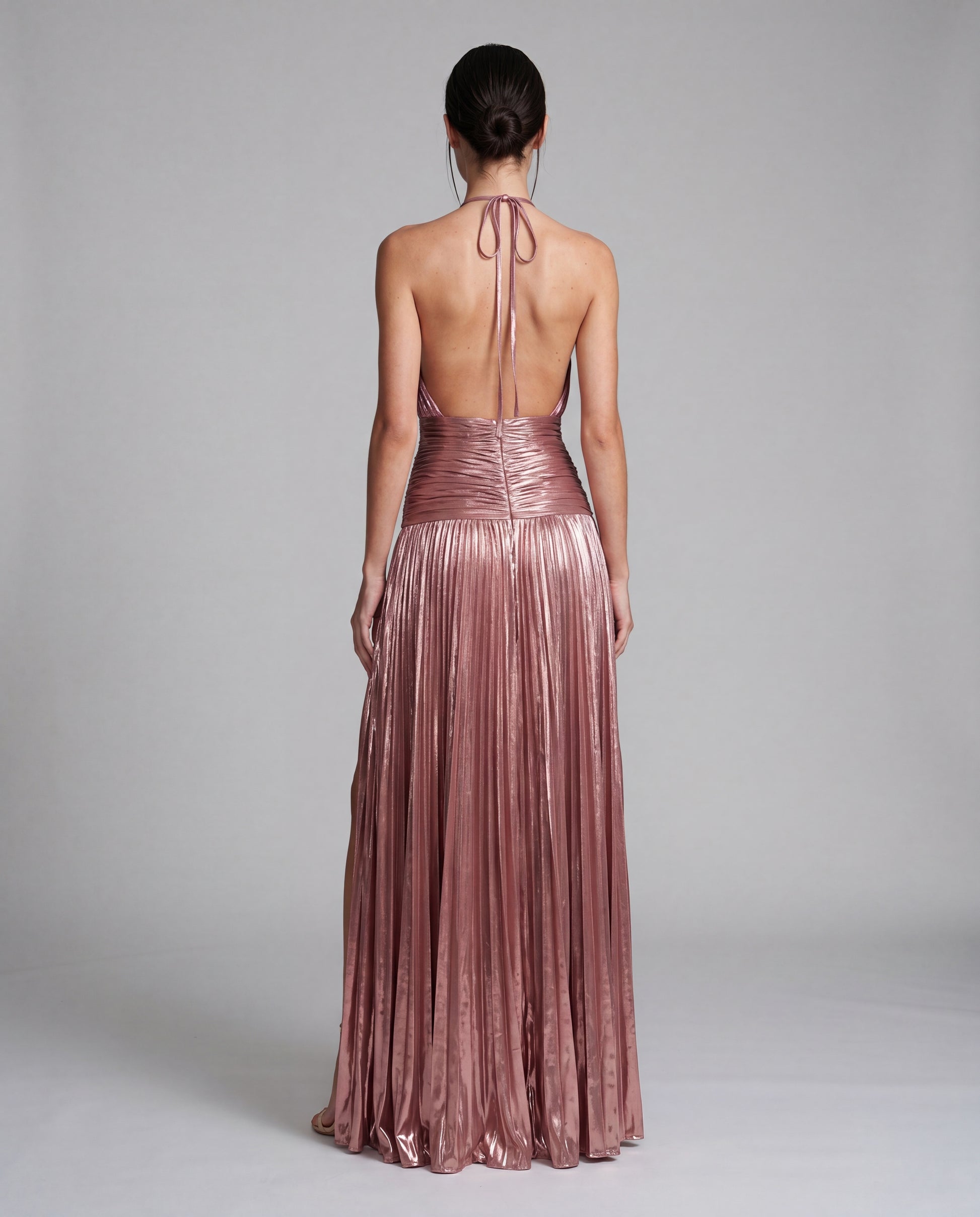 KIKI metallic pleated maxi - pink - back