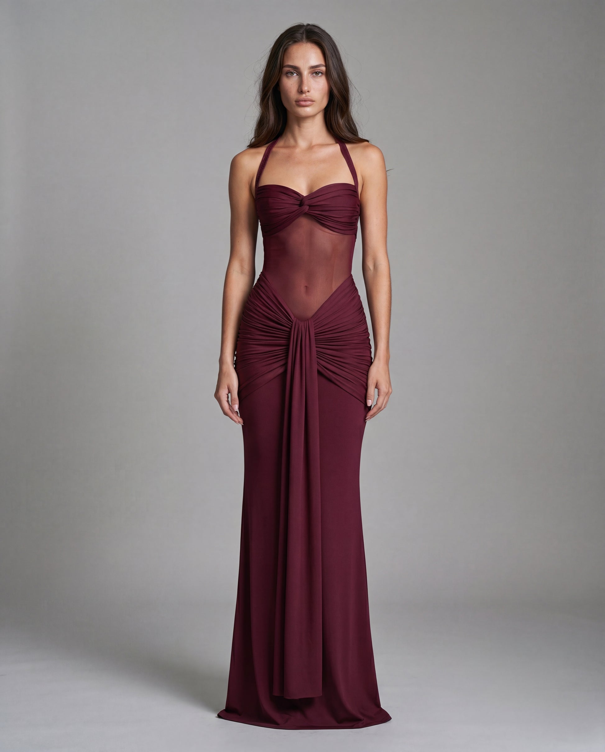 SOL open-back sculpted maxi - burgundy - front