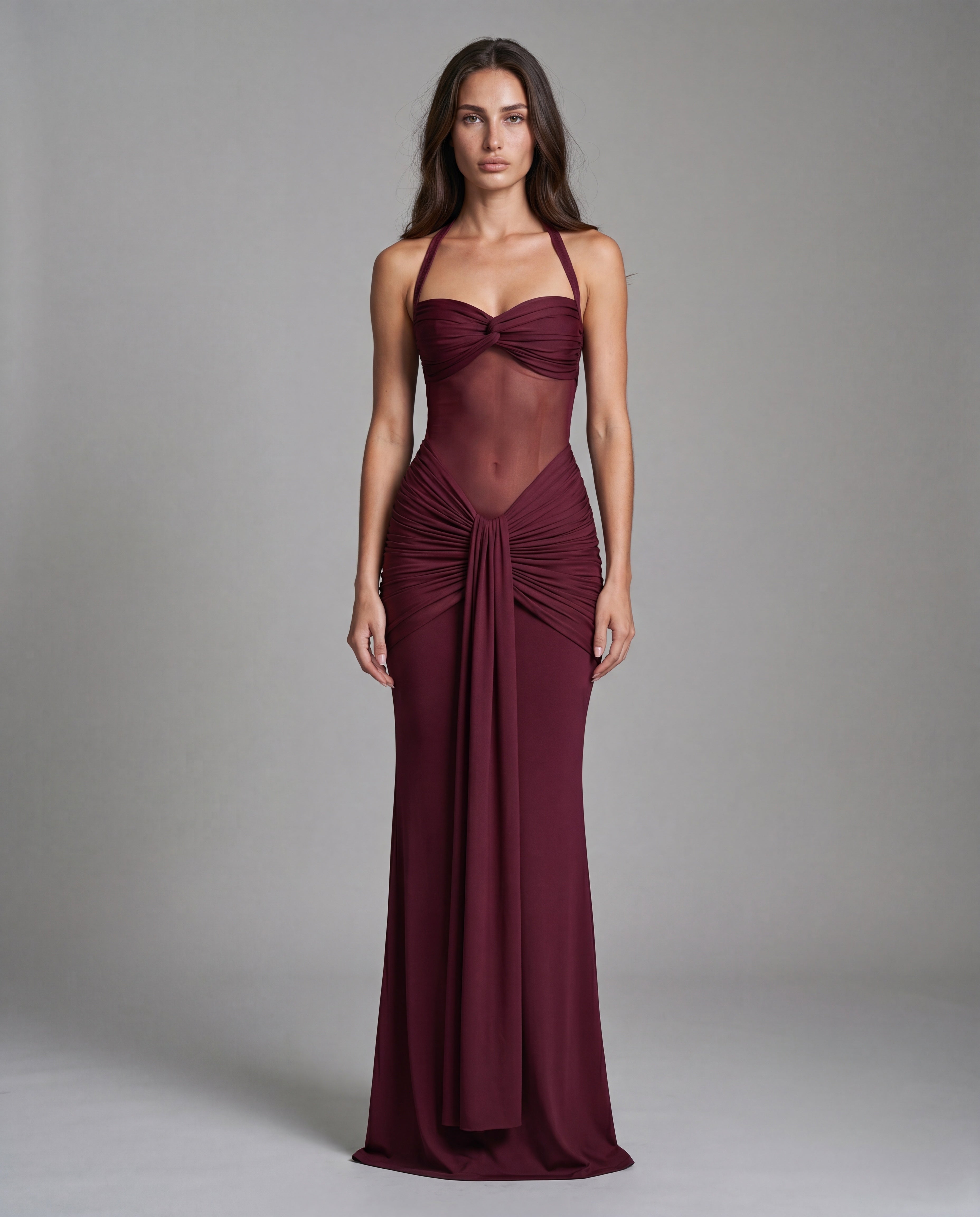 SOL open-back sculpted maxi - burgundy - front