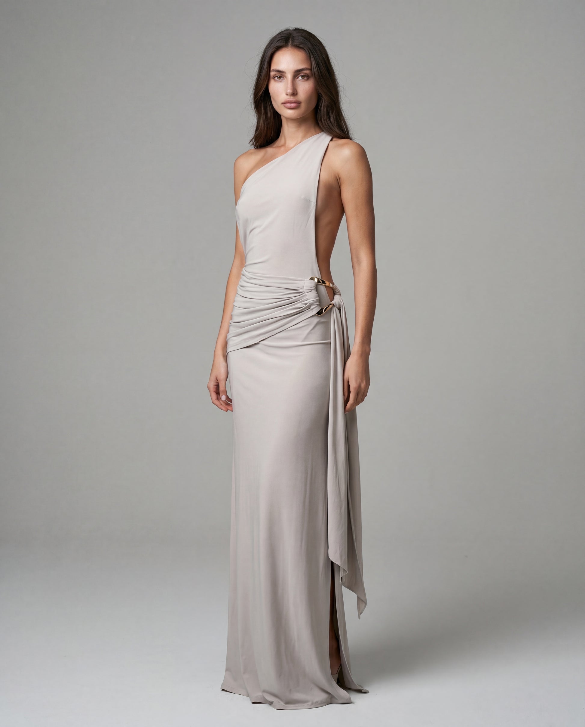 AMIT one-shoulder maxi - grey - threequarter