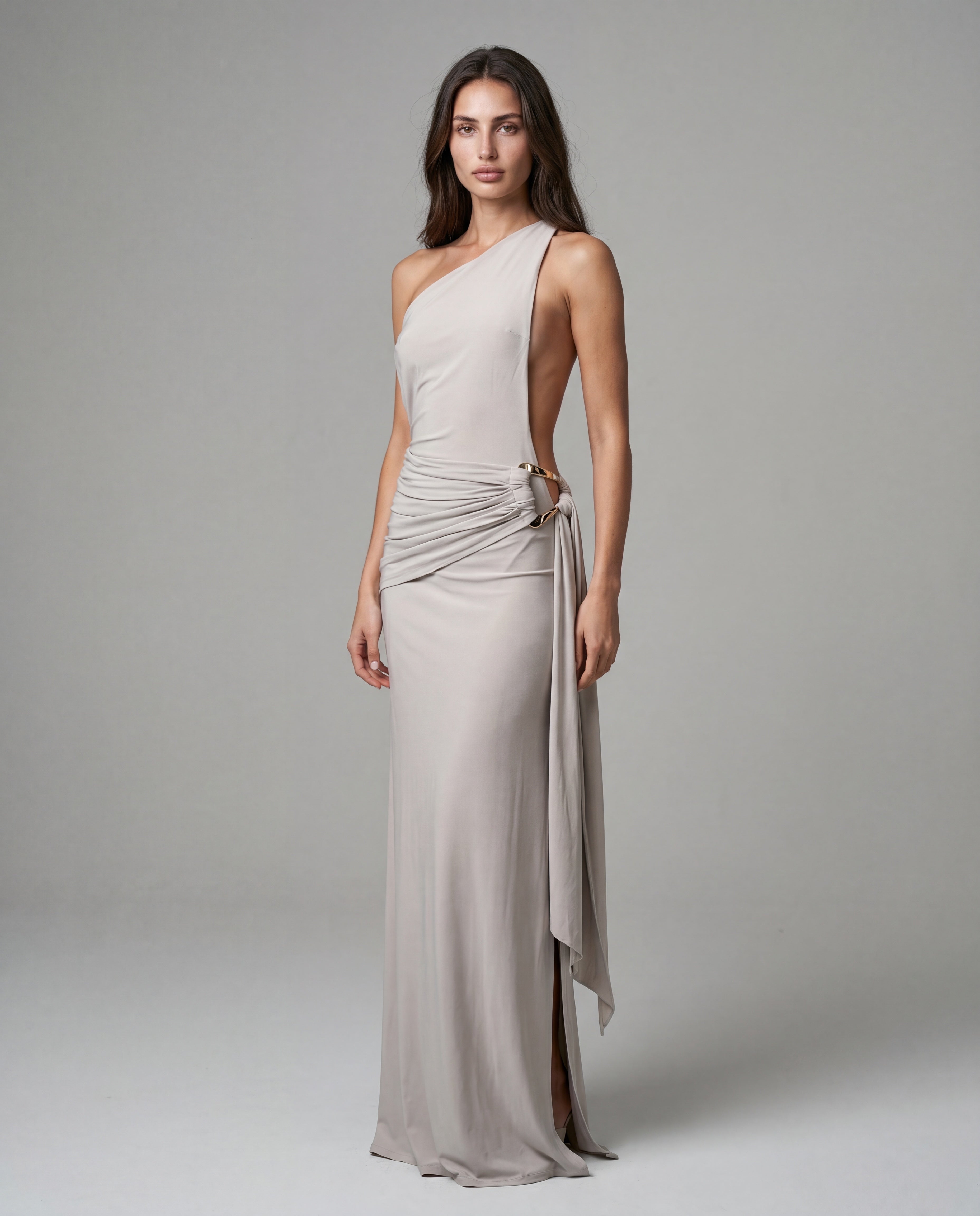 AMIT one-shoulder maxi - grey - threequarter