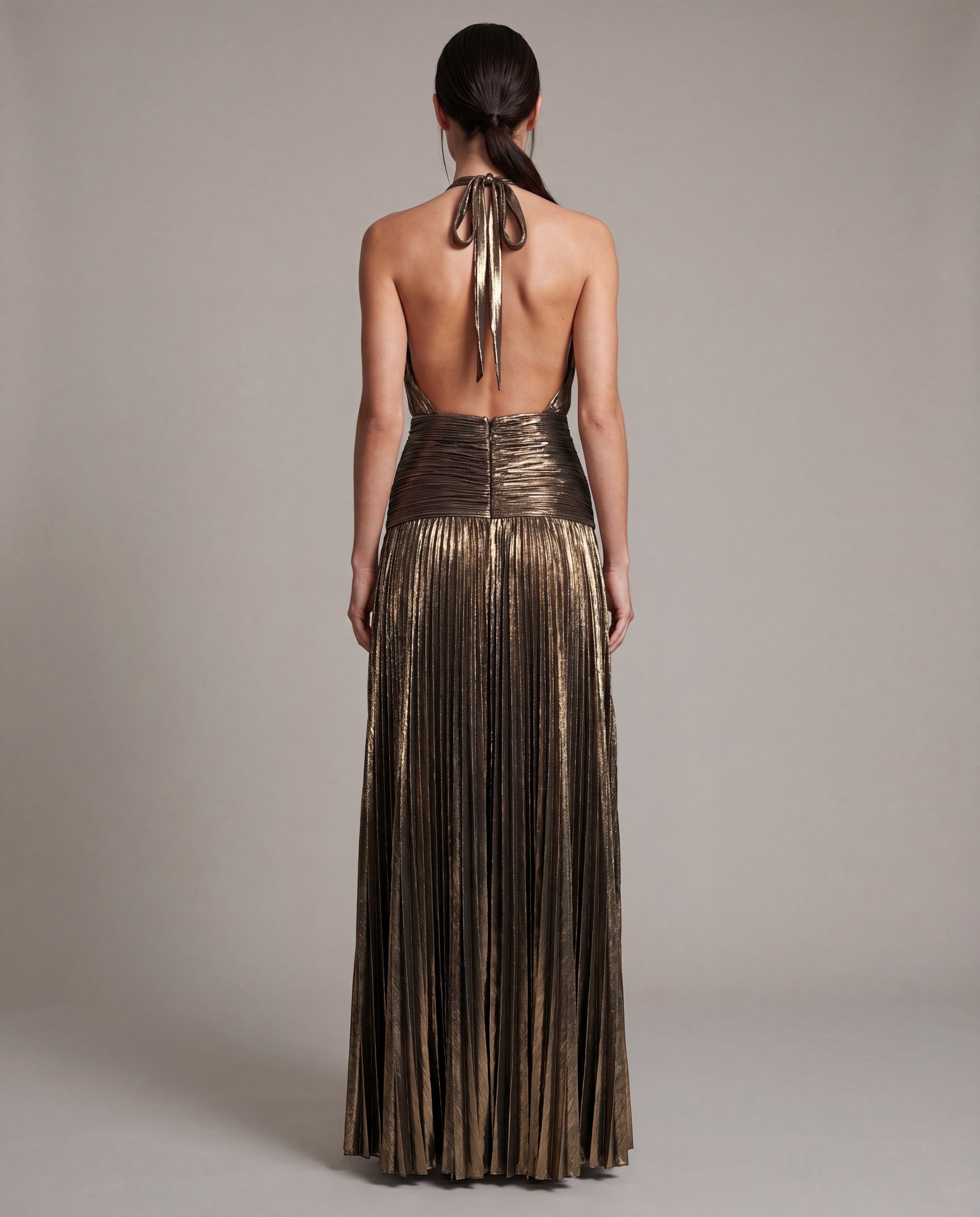KIKI metallic pleated maxi - bronze - back