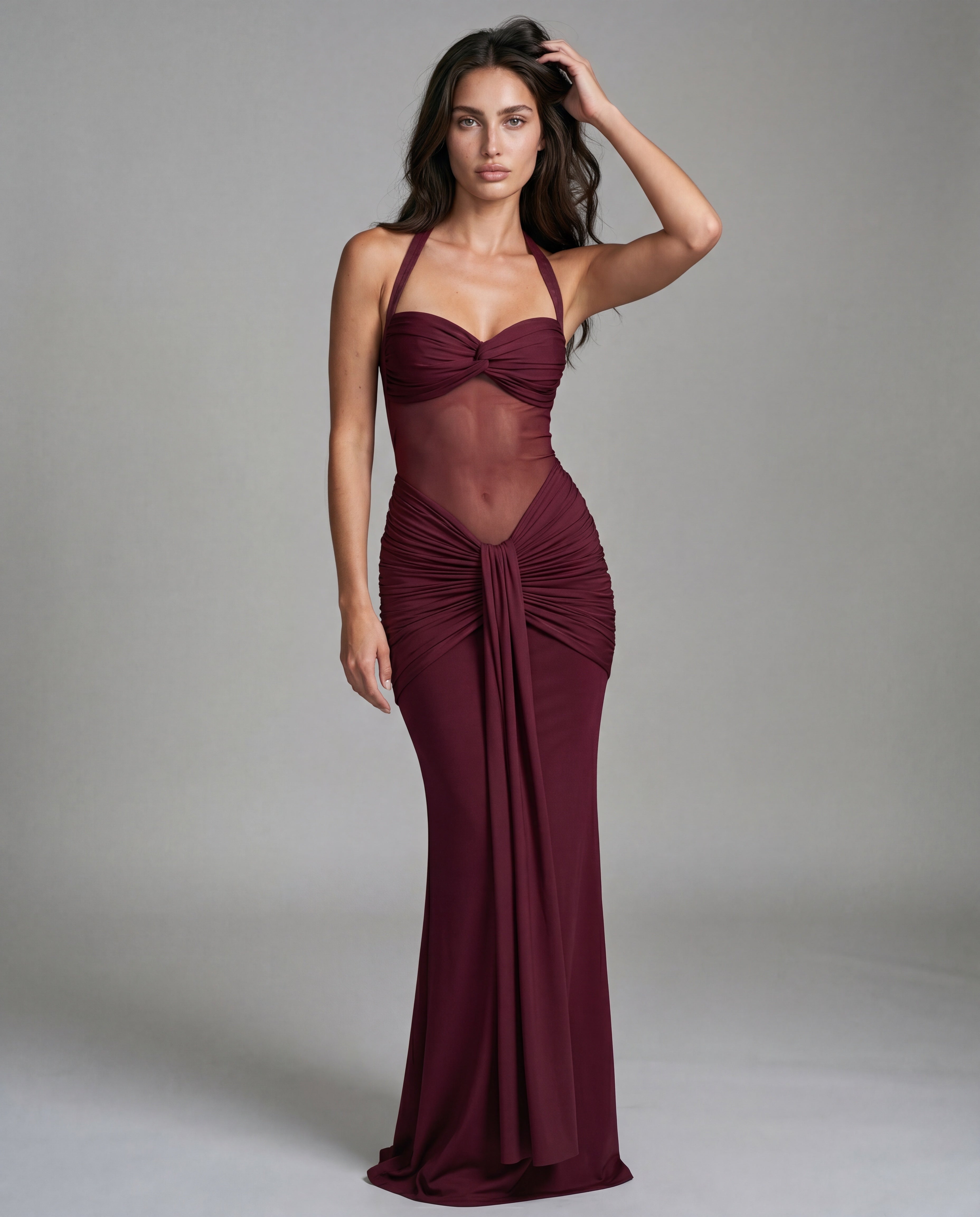 SOL open-back sculpted maxi - burgundy - threequarter