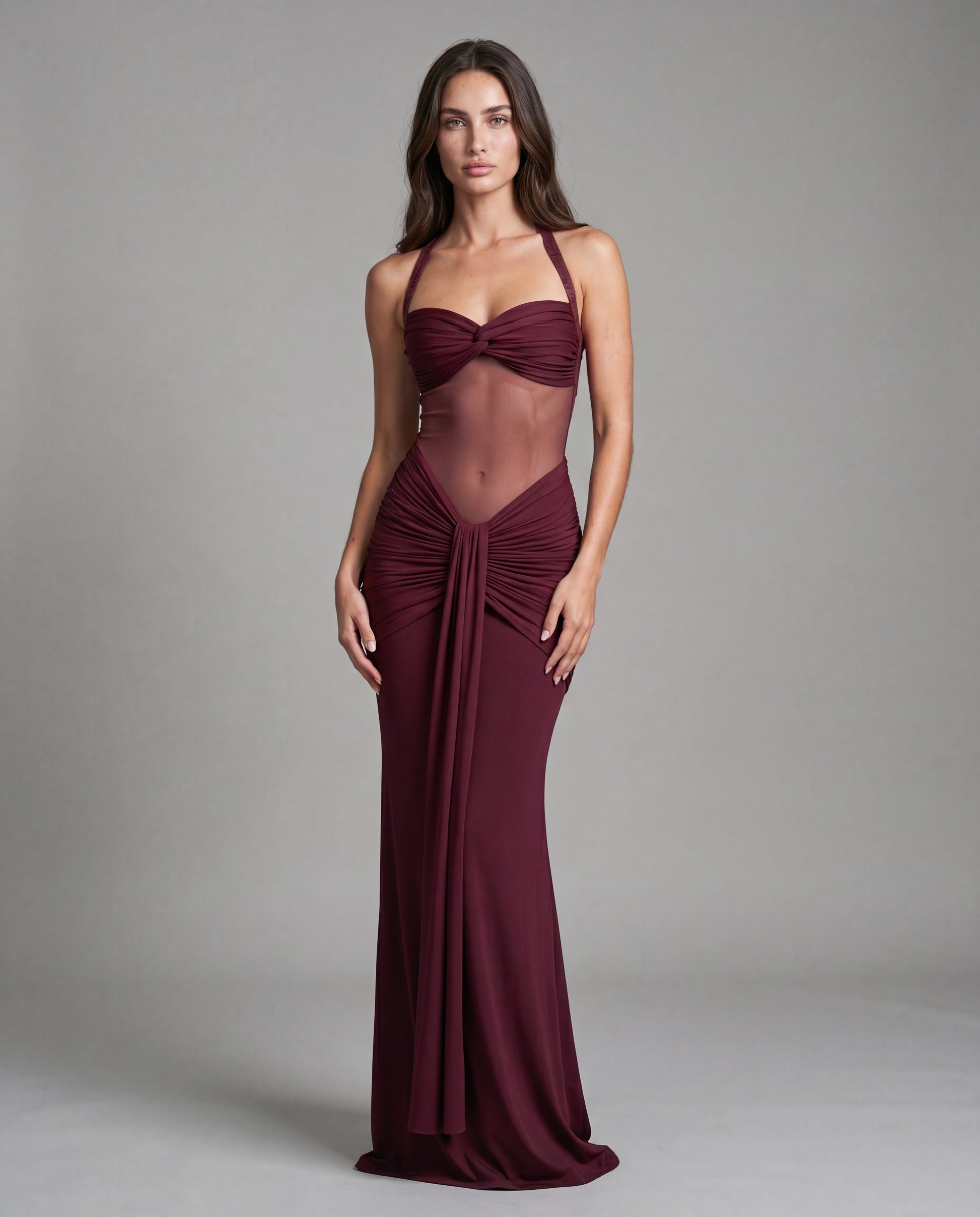 SOL open-back sculpted maxi - burgundy - hero_3q