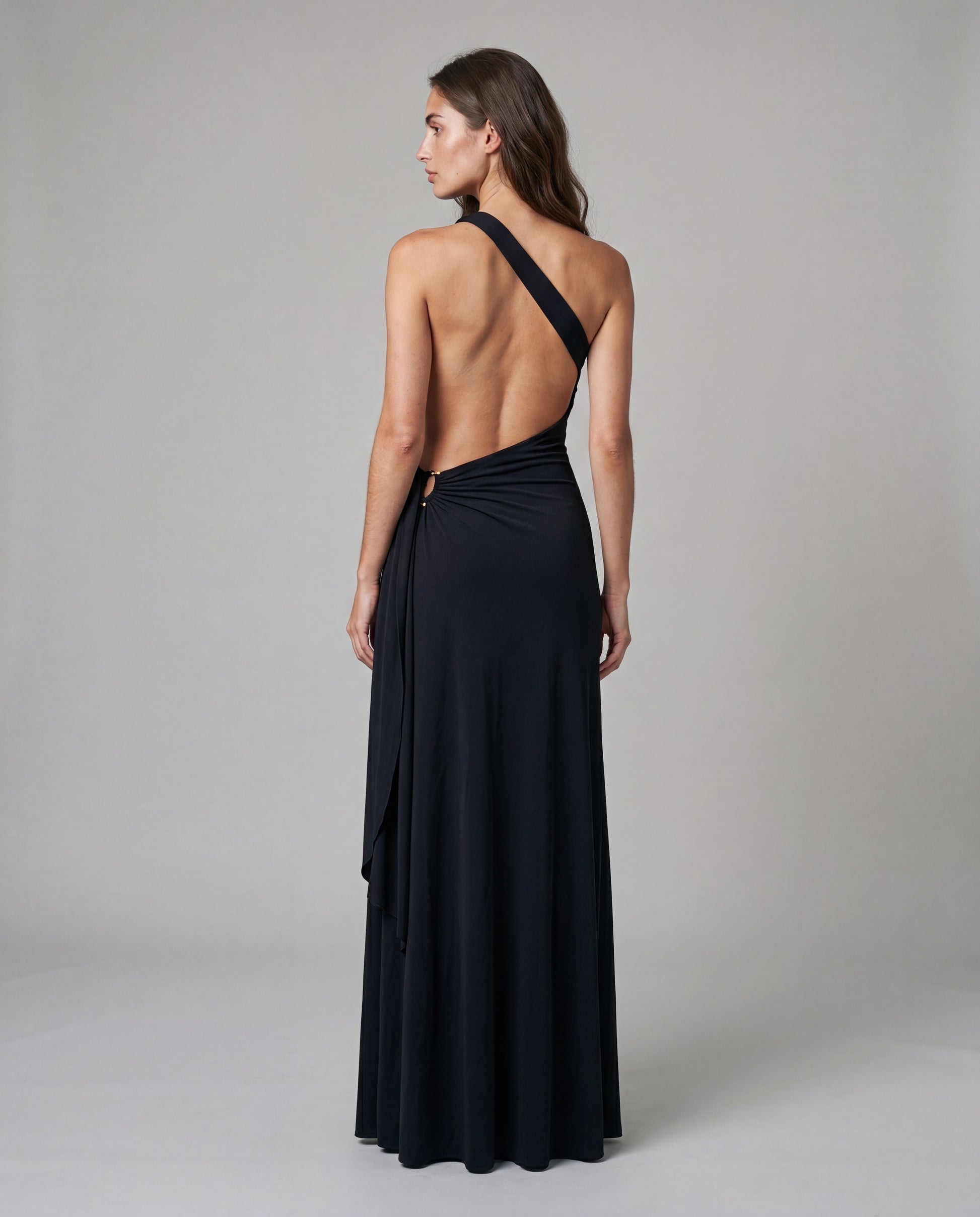 AMIT one-shoulder maxi - black - back