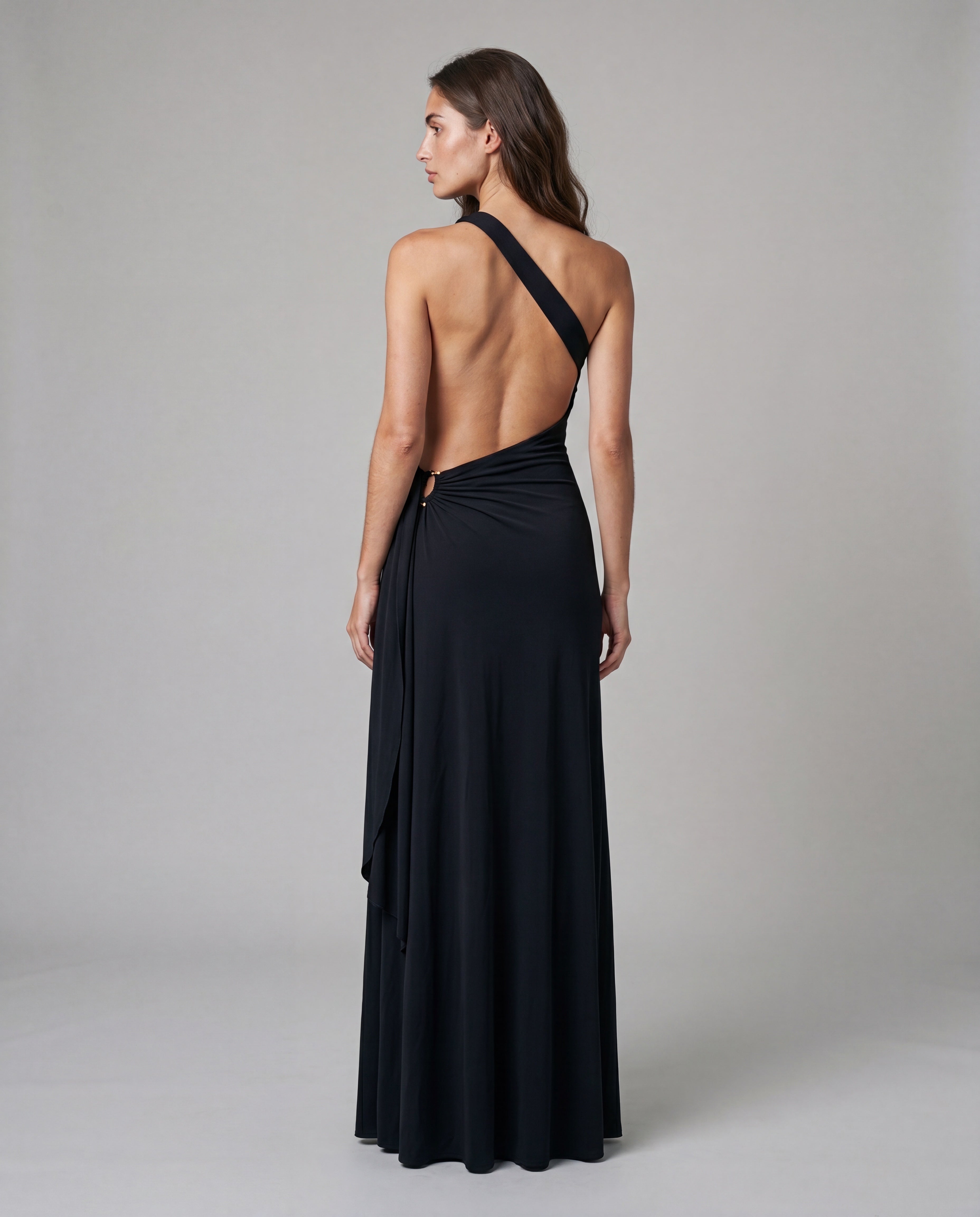 AMIT one-shoulder maxi - black - back