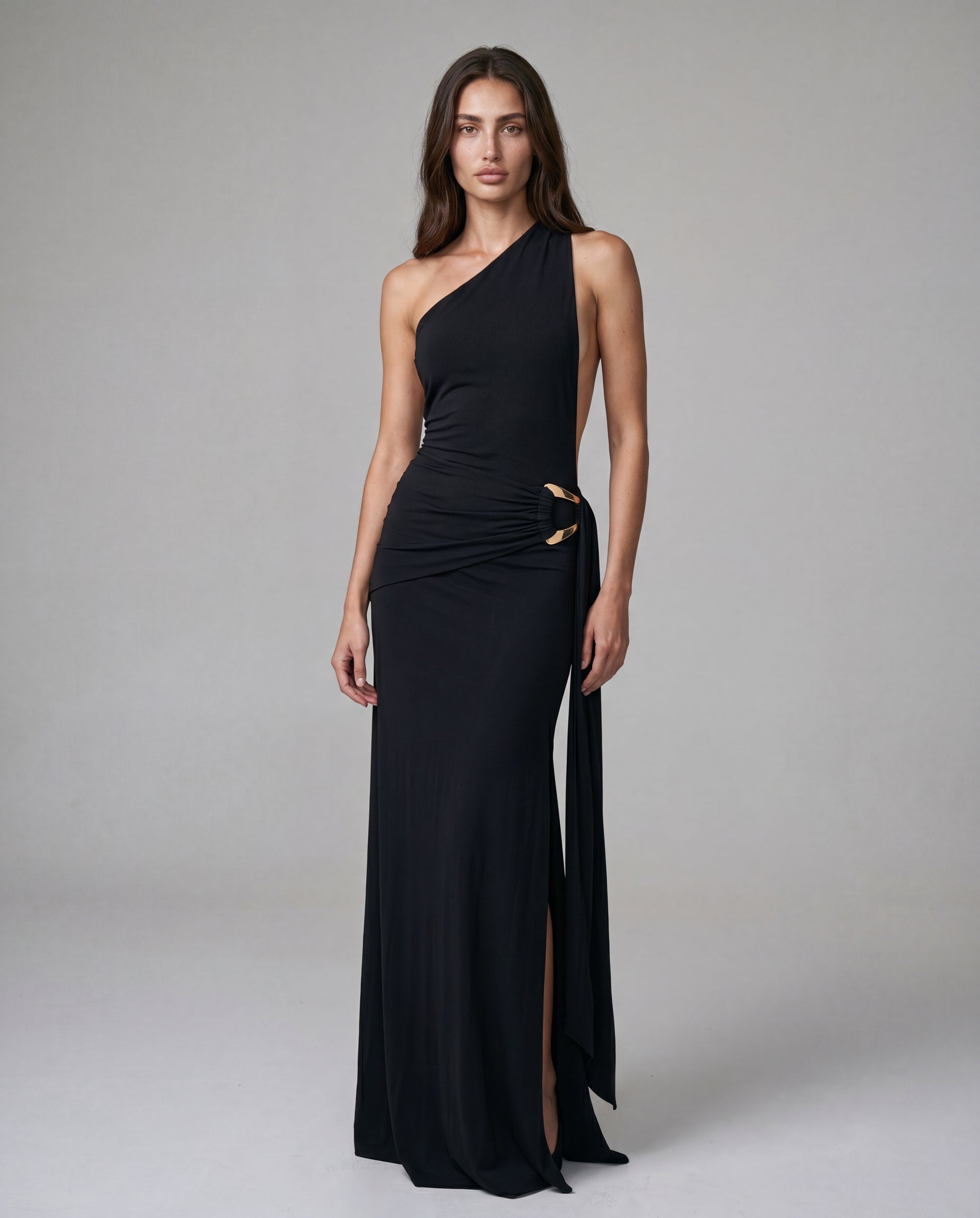 AMIT one-shoulder maxi - black - hero_3q