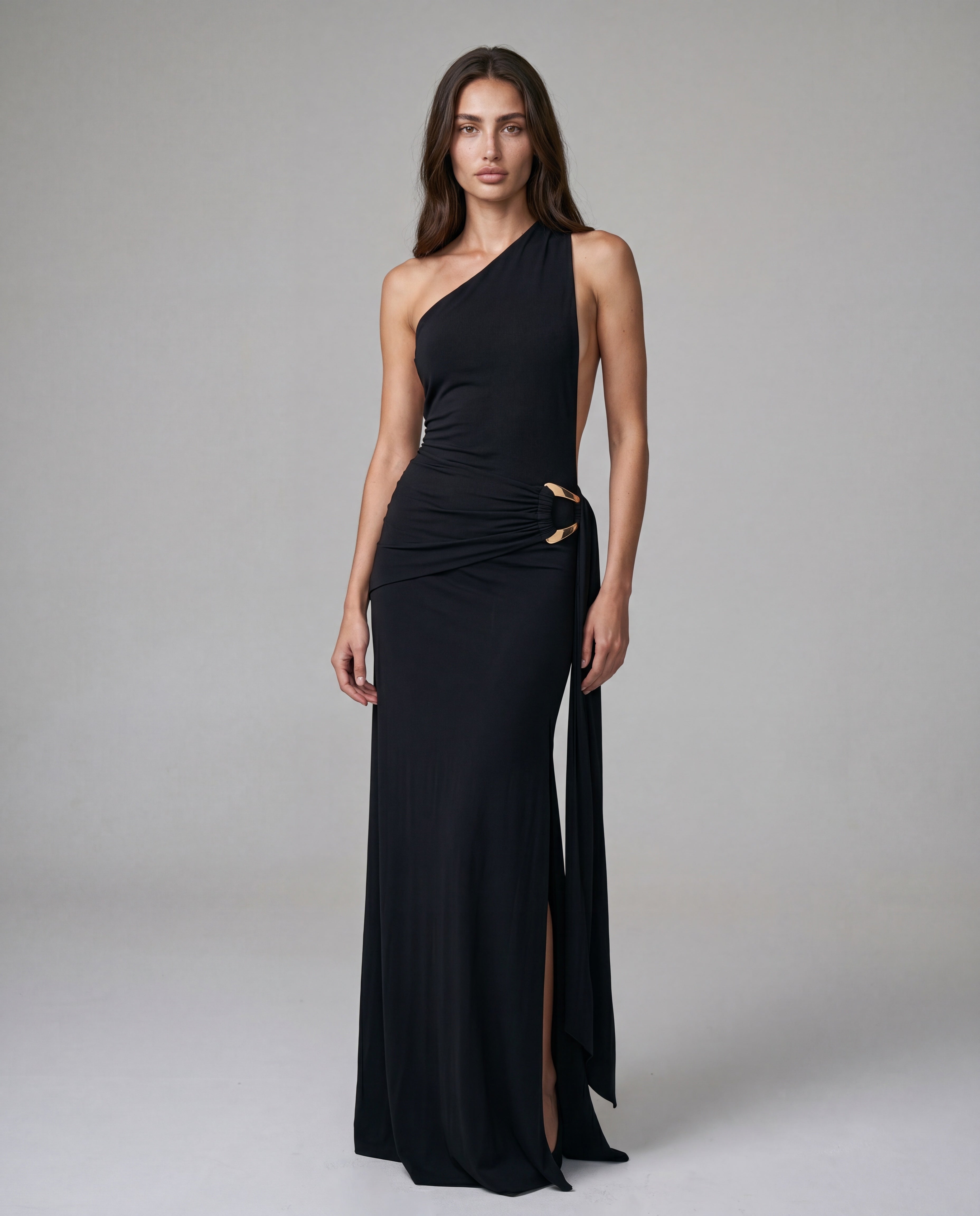 AMIT one-shoulder maxi - black - hero_3q