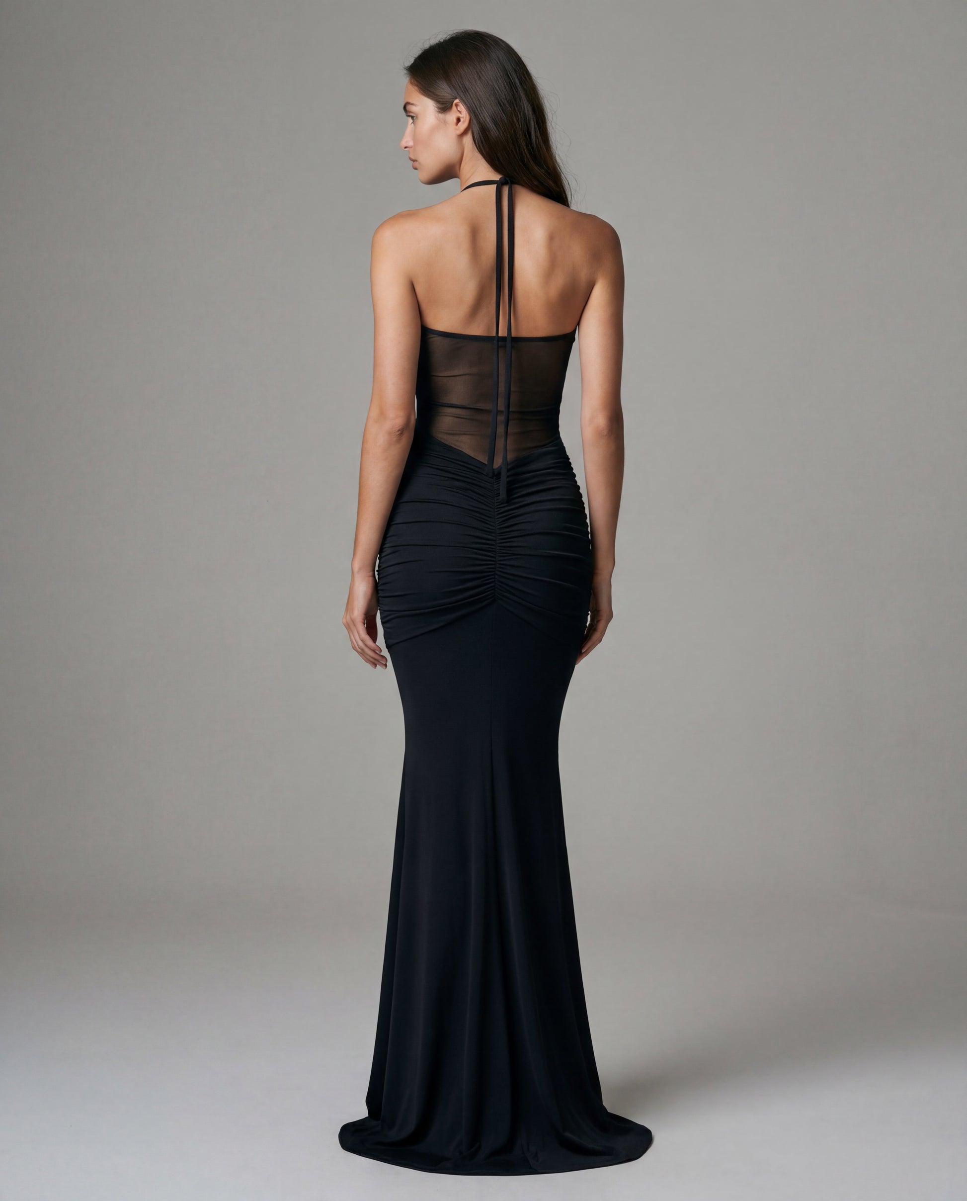 SOL open-back sculpted maxi - black - back