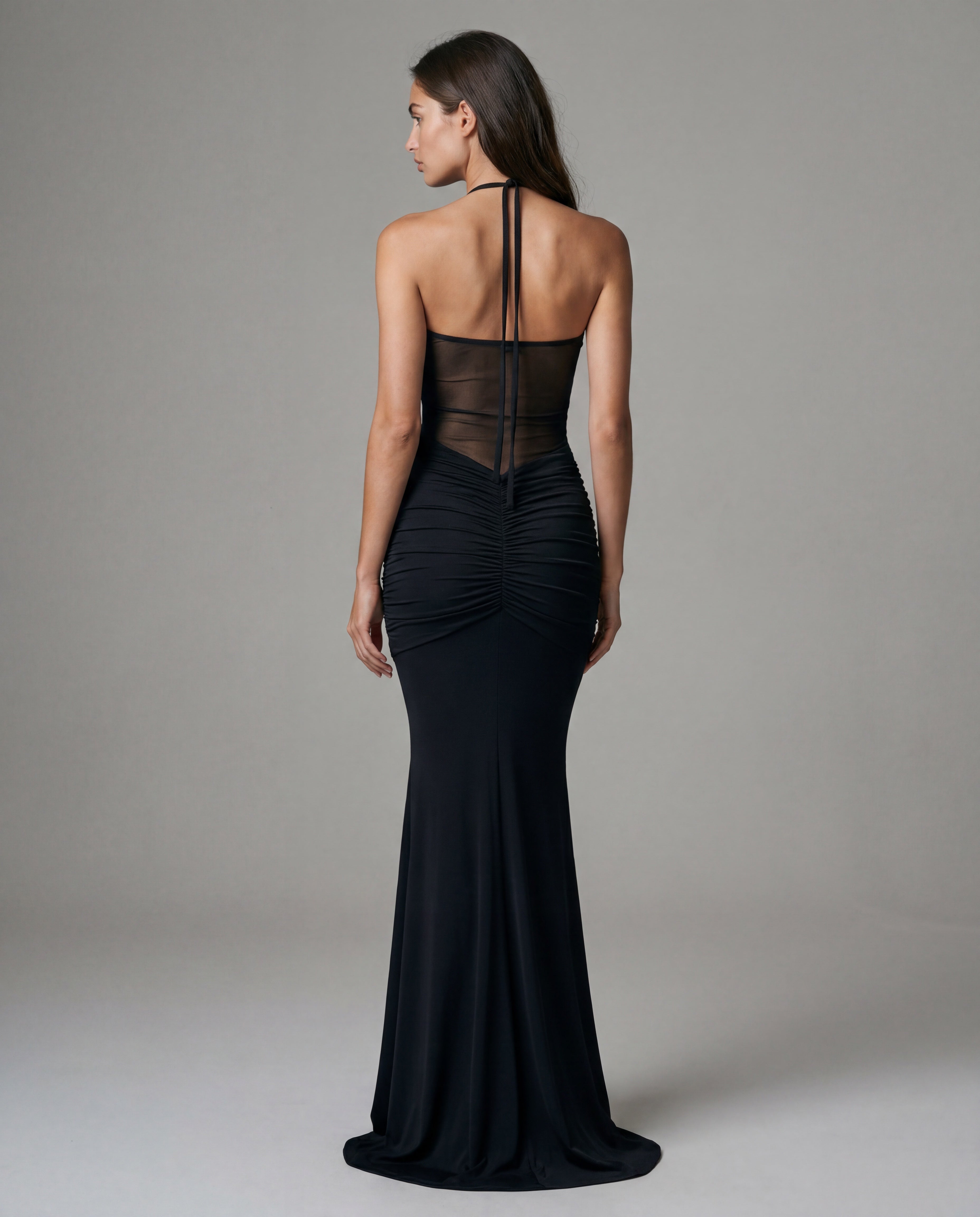 SOL open-back sculpted maxi - black - back