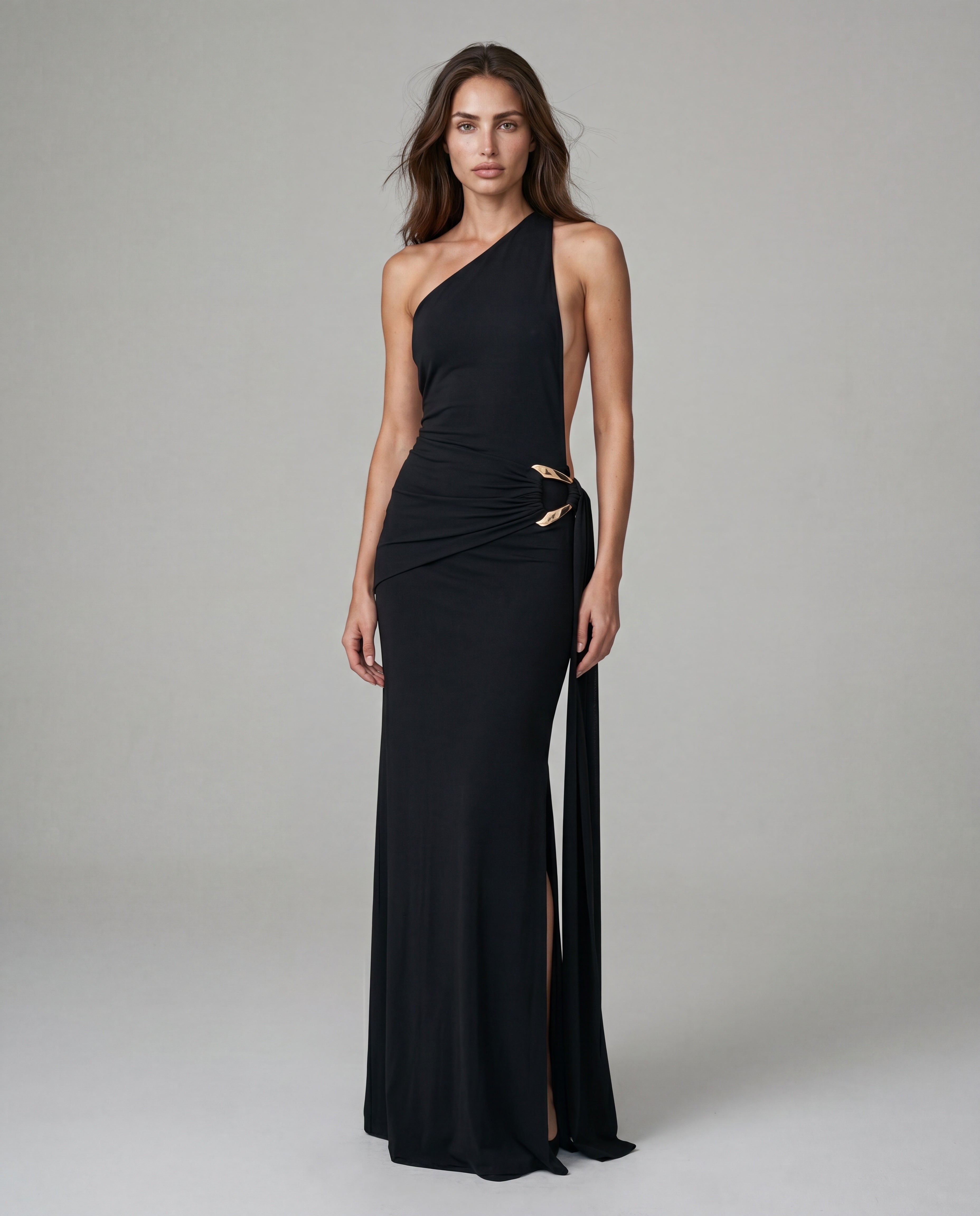 AMIT one-shoulder maxi - black - threequarter