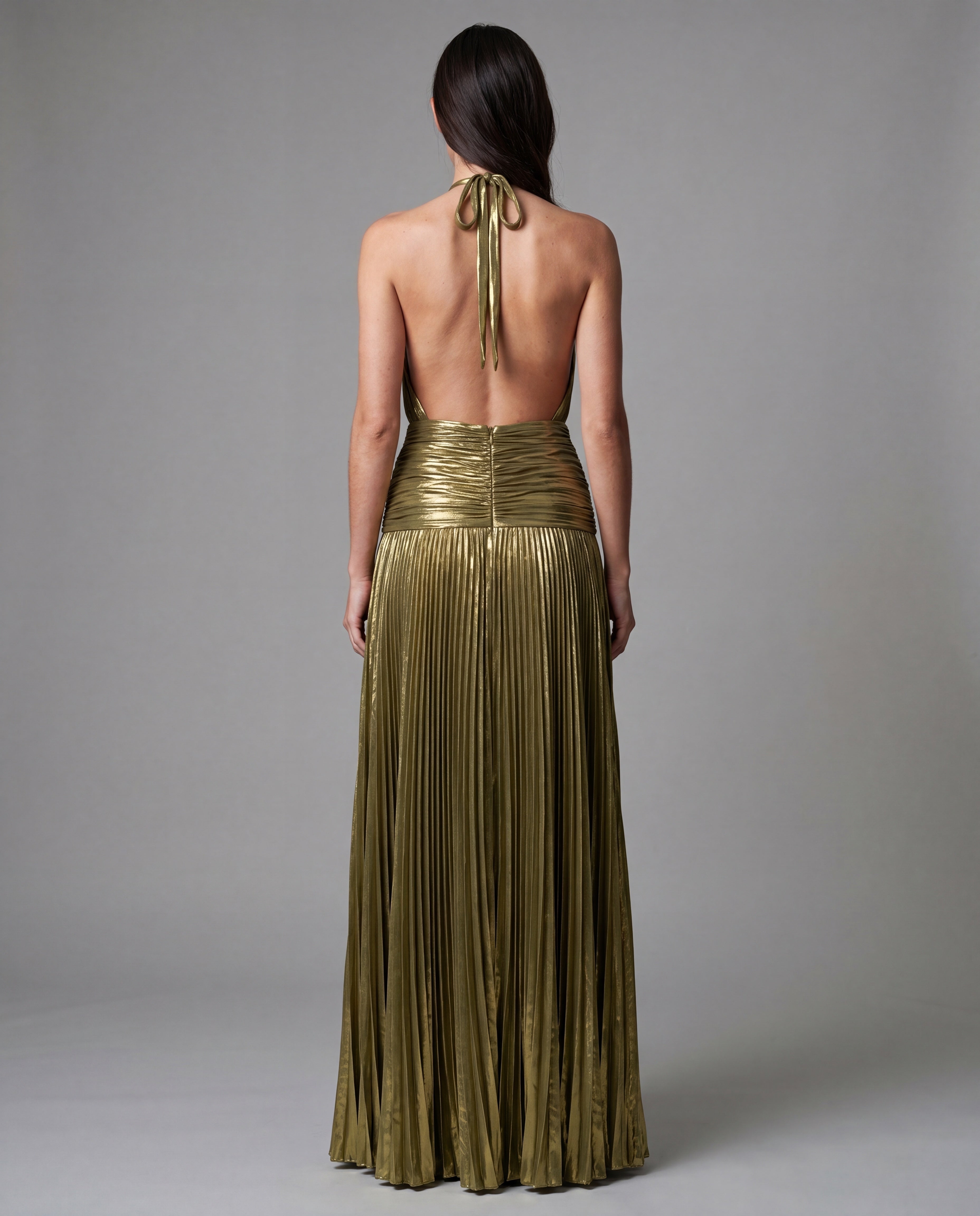 KIKI metallic pleated maxi - olivegold - back