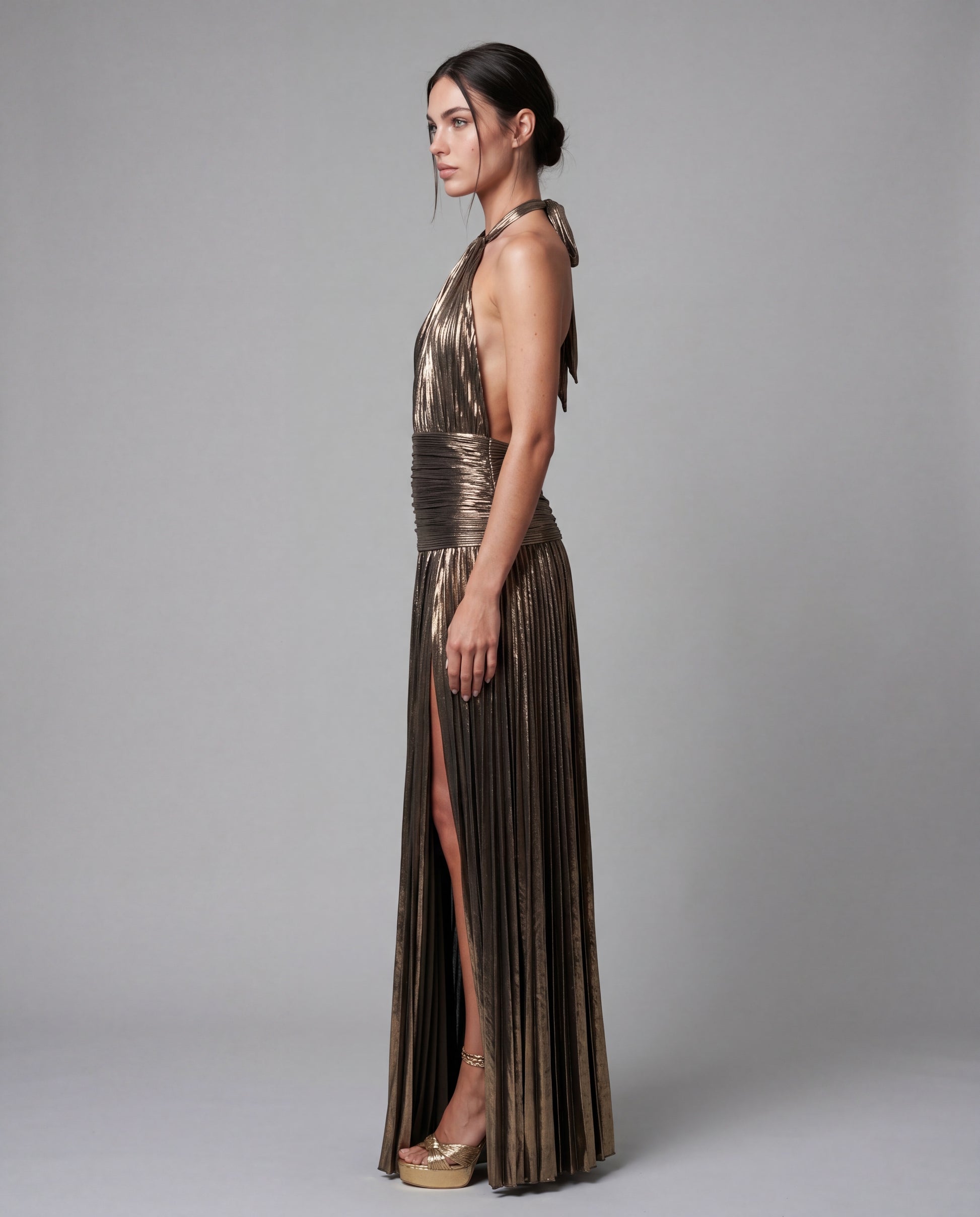 KIKI metallic pleated maxi - bronze - left