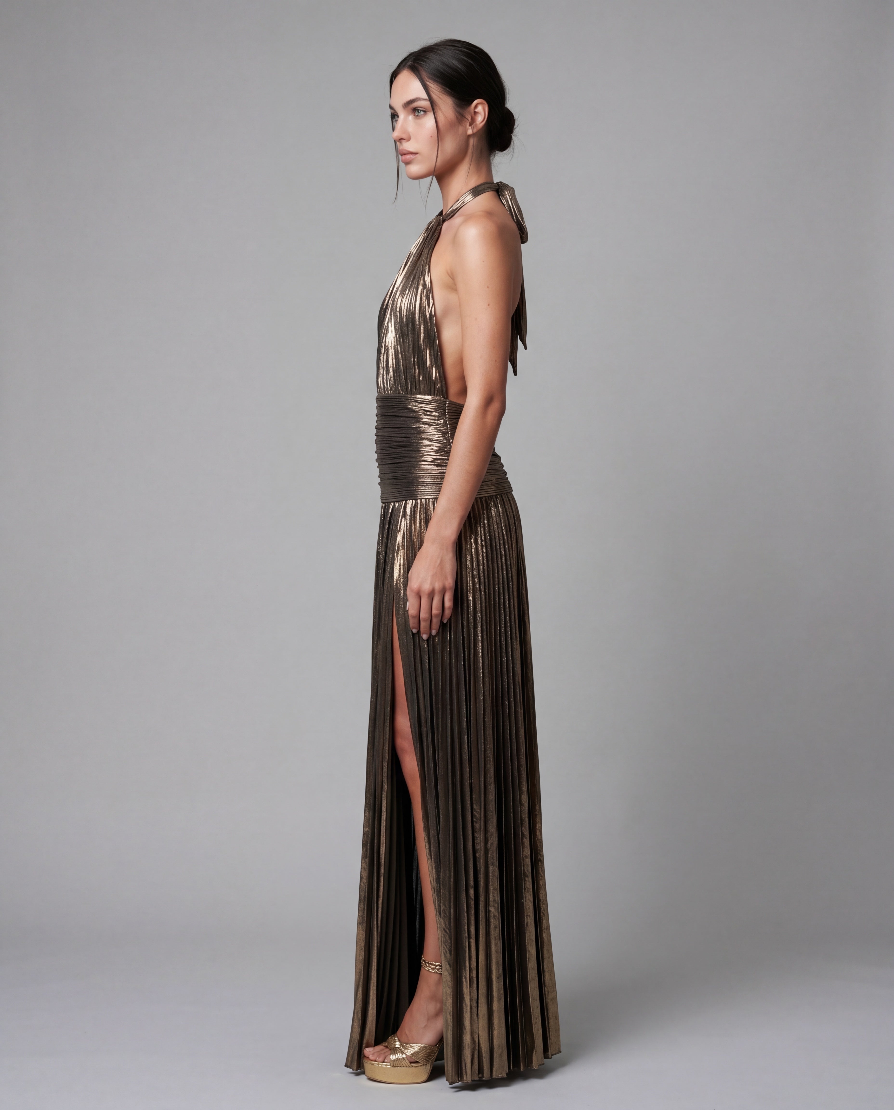 KIKI metallic pleated maxi - bronze - left