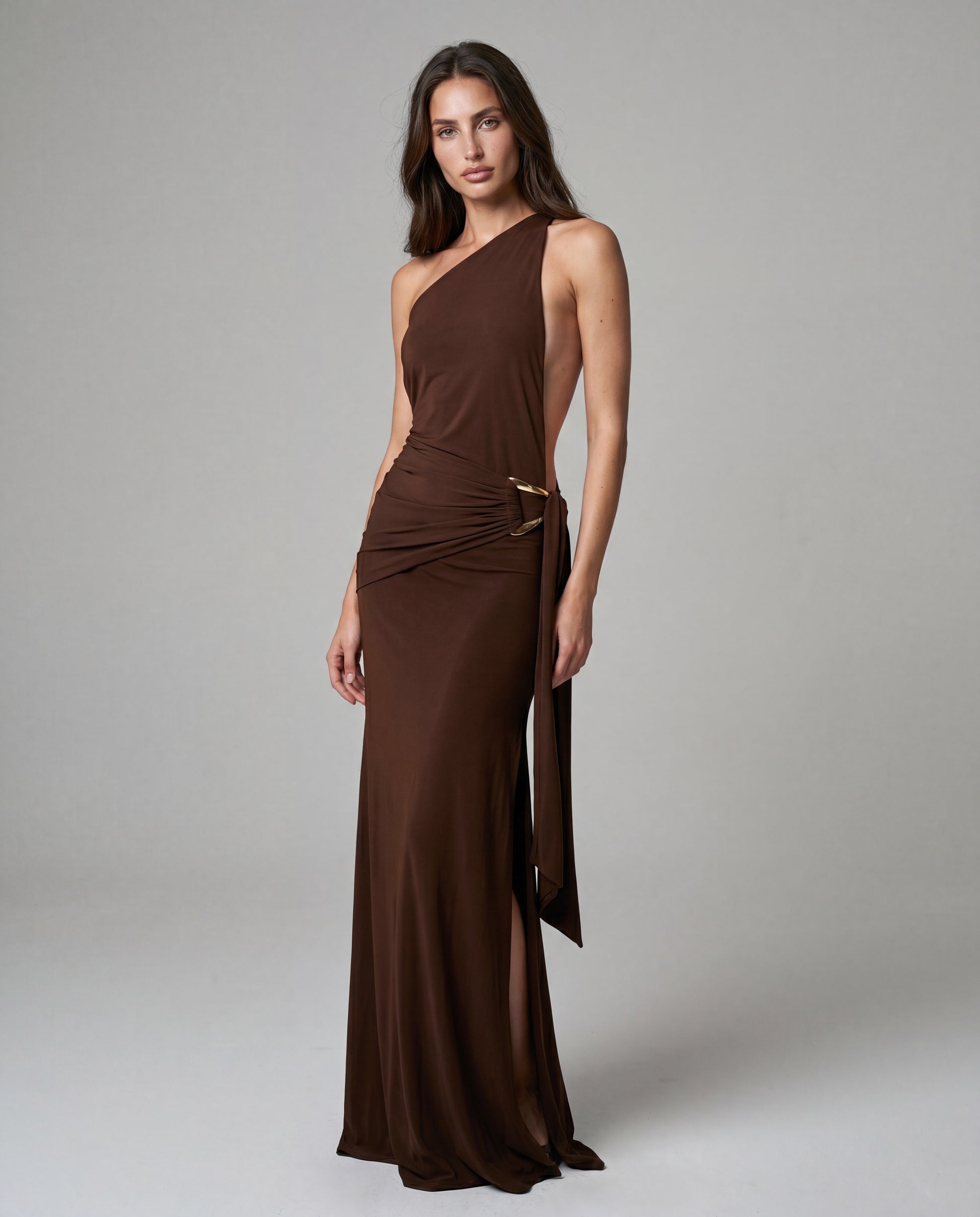 AMIT one-shoulder maxi - brown - hero_3q