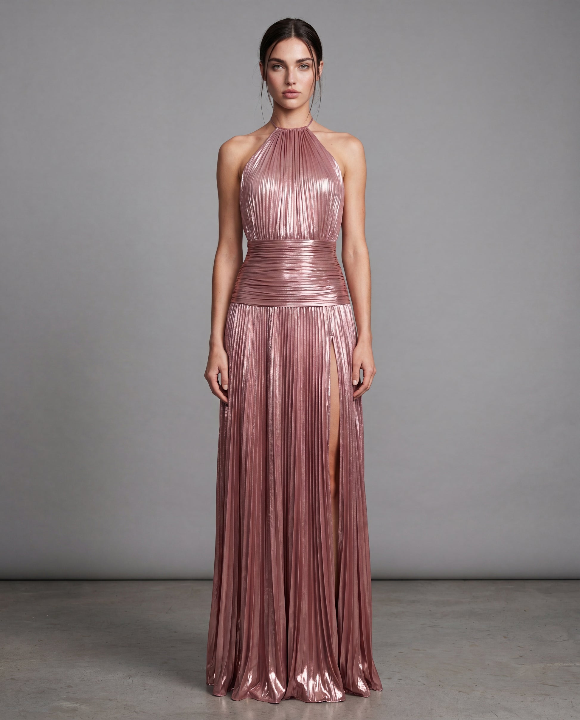 KIKI metallic pleated maxi - pink - front