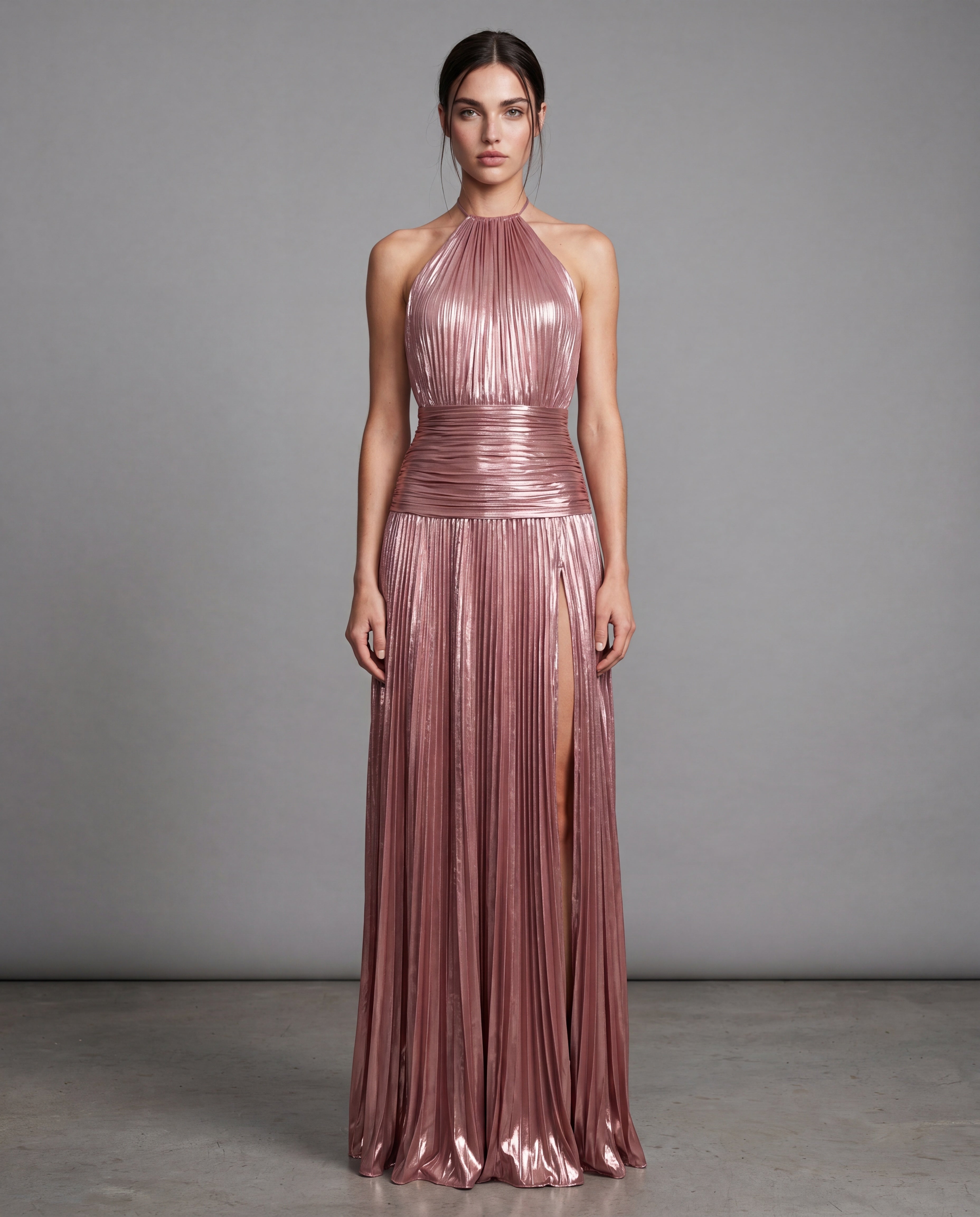 KIKI metallic pleated maxi - pink - front