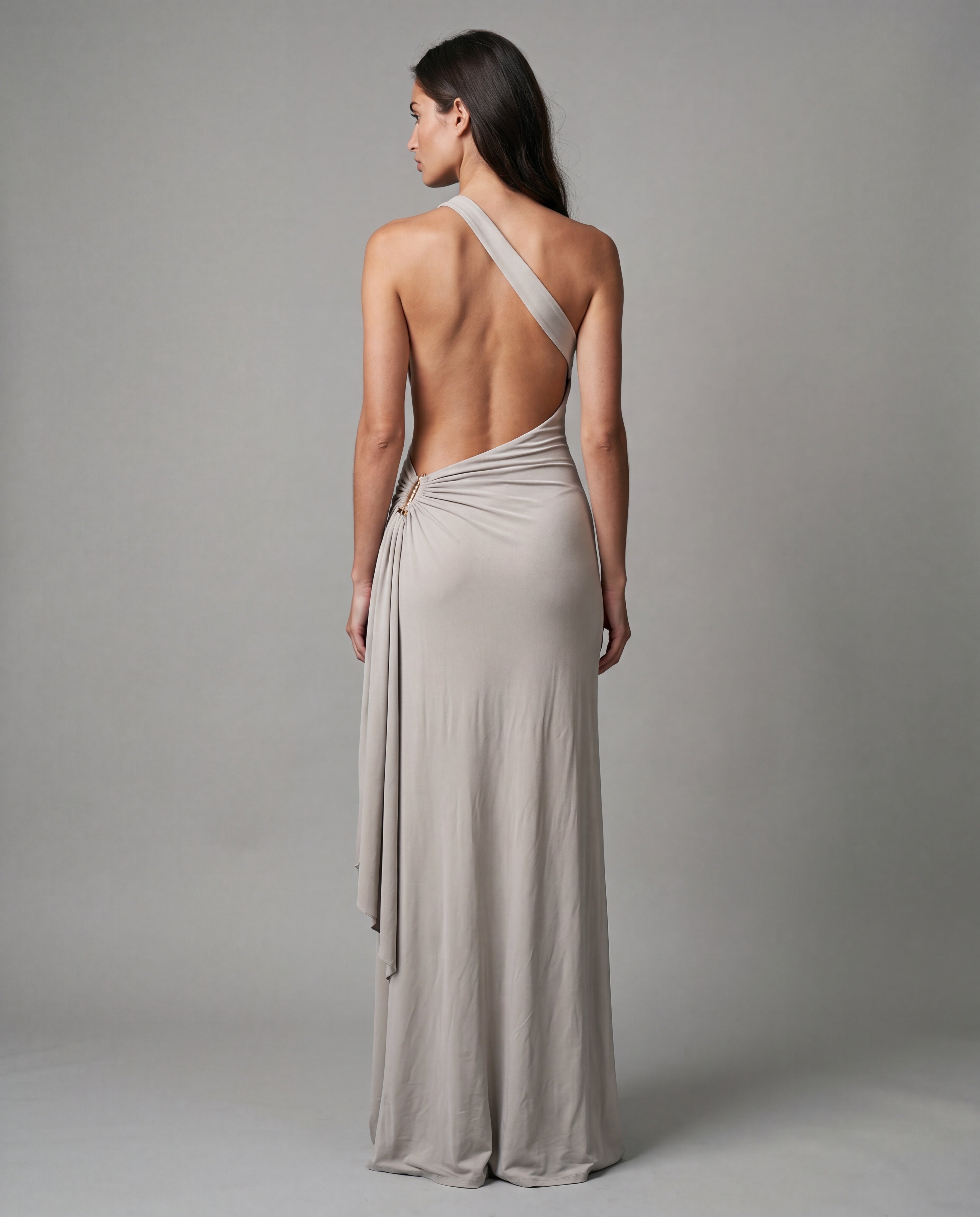 AMIT one-shoulder maxi - grey - back