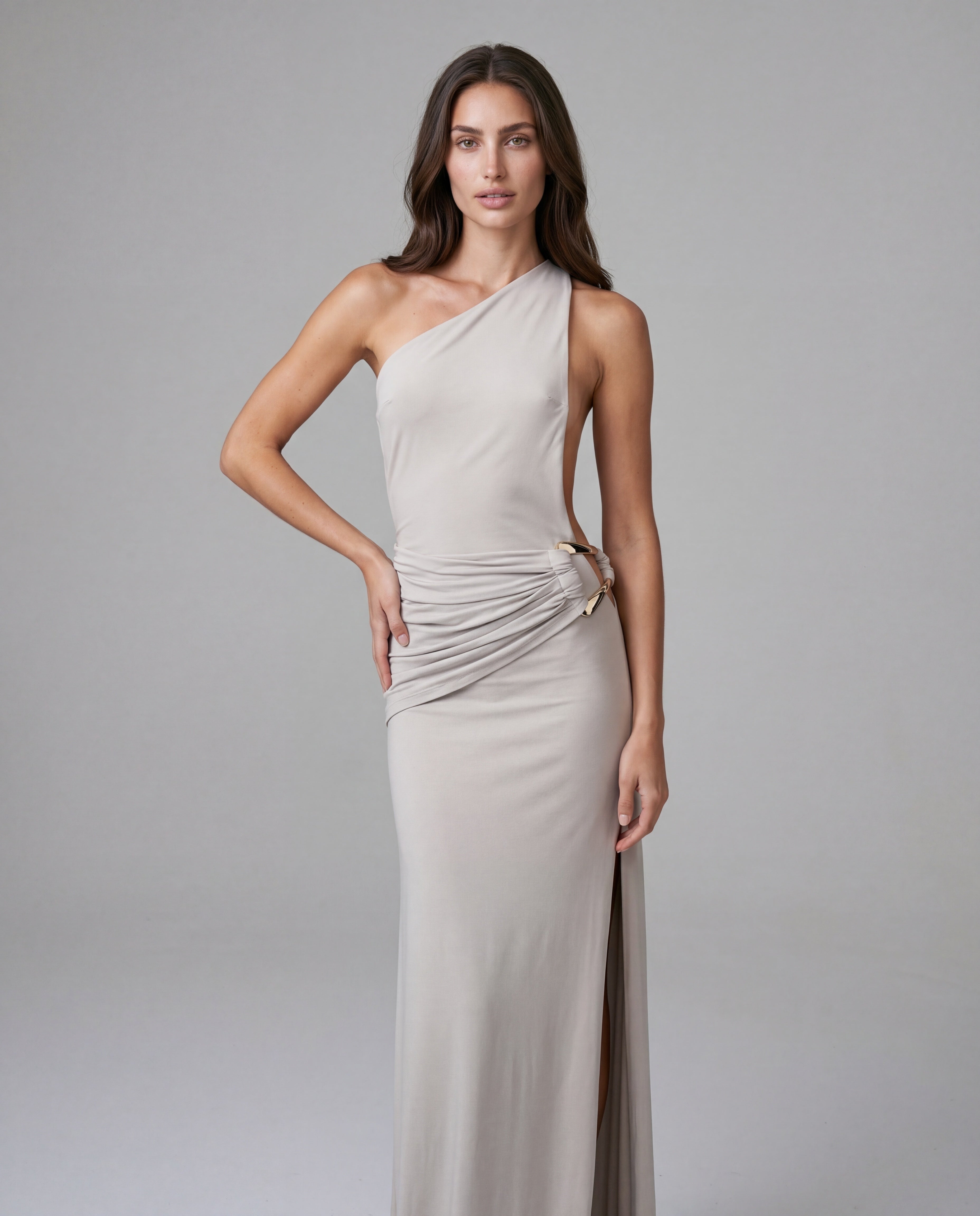 AMIT one-shoulder maxi - grey - front