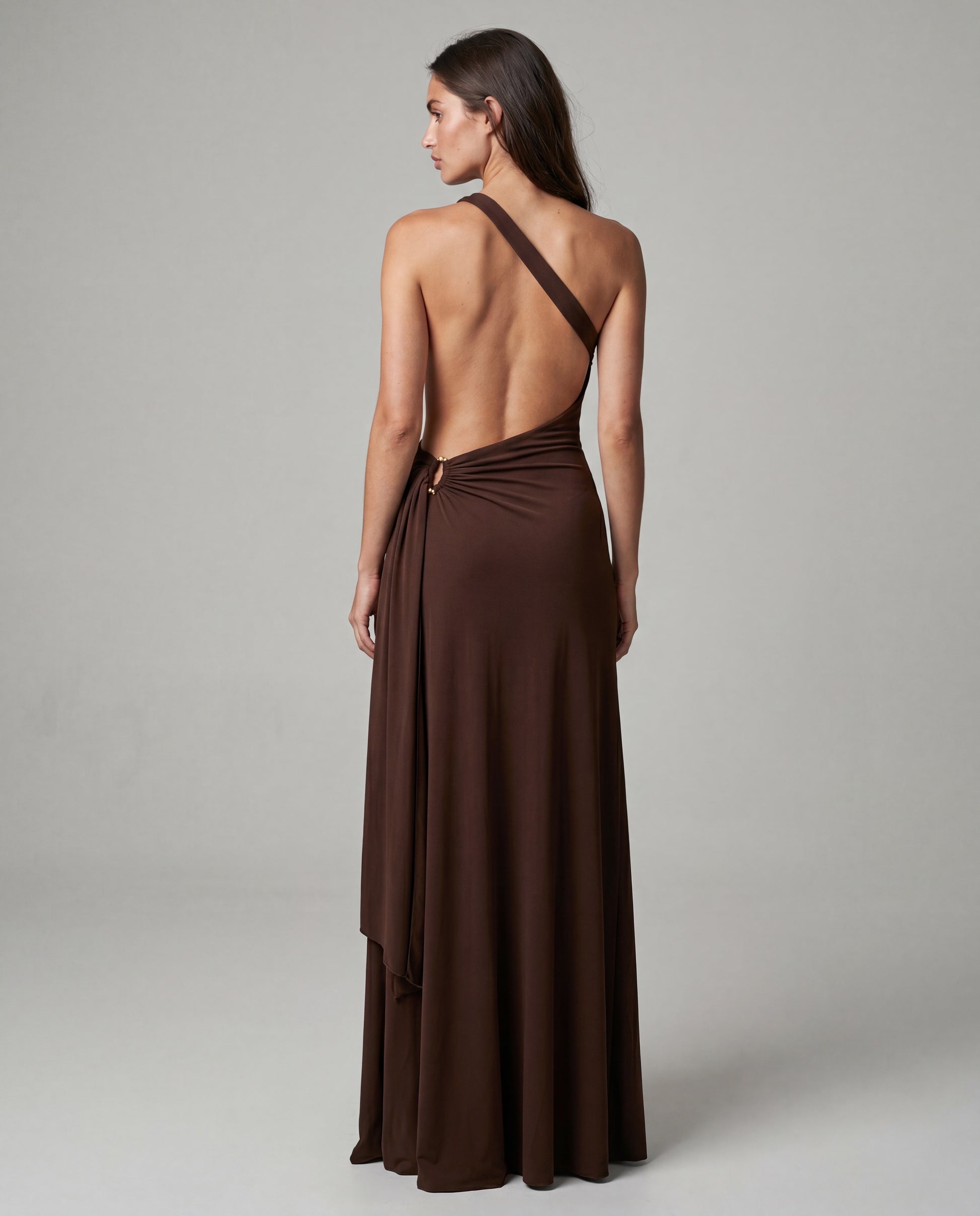 AMIT one-shoulder maxi - brown - back