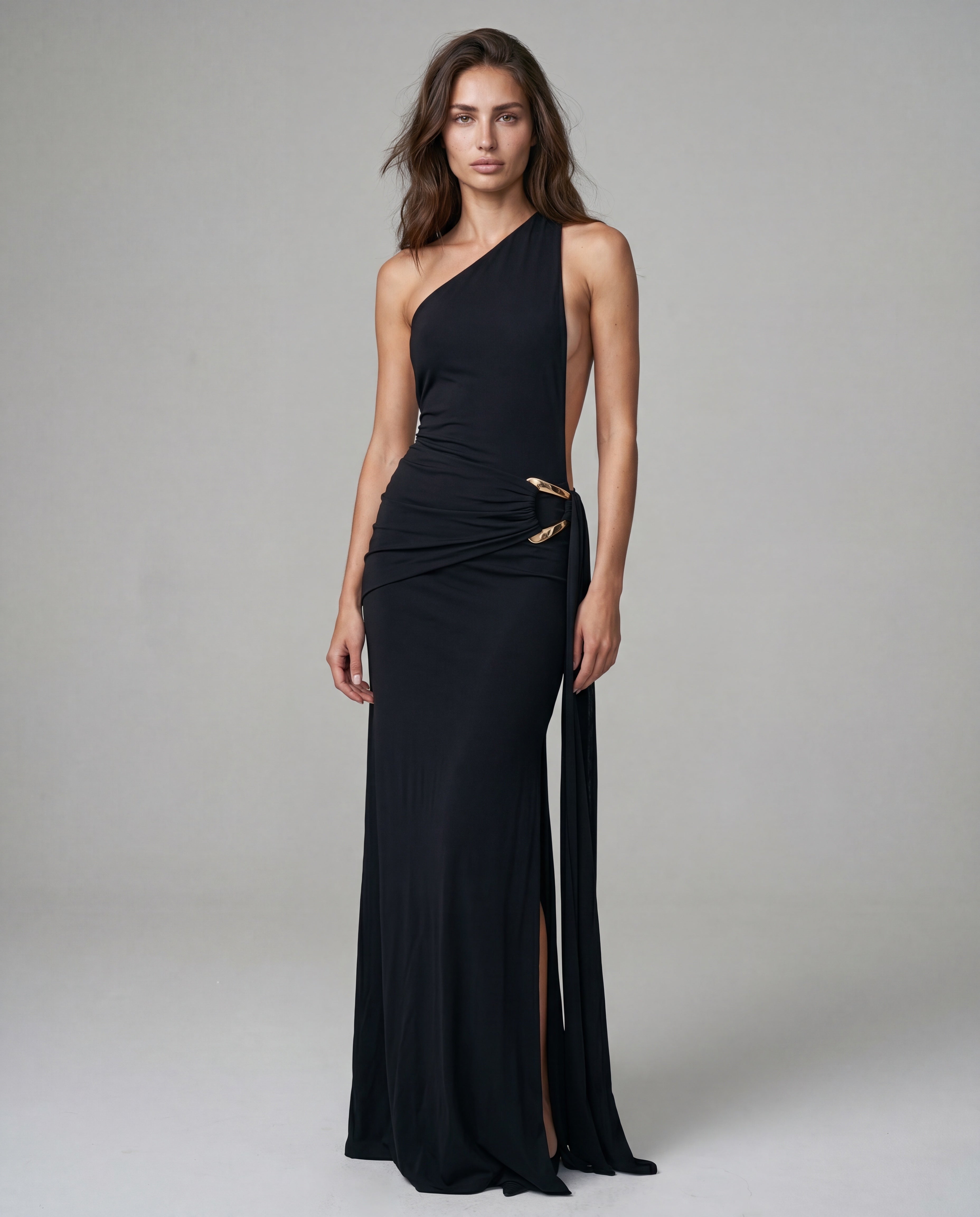 AMIT one-shoulder maxi - black - left
