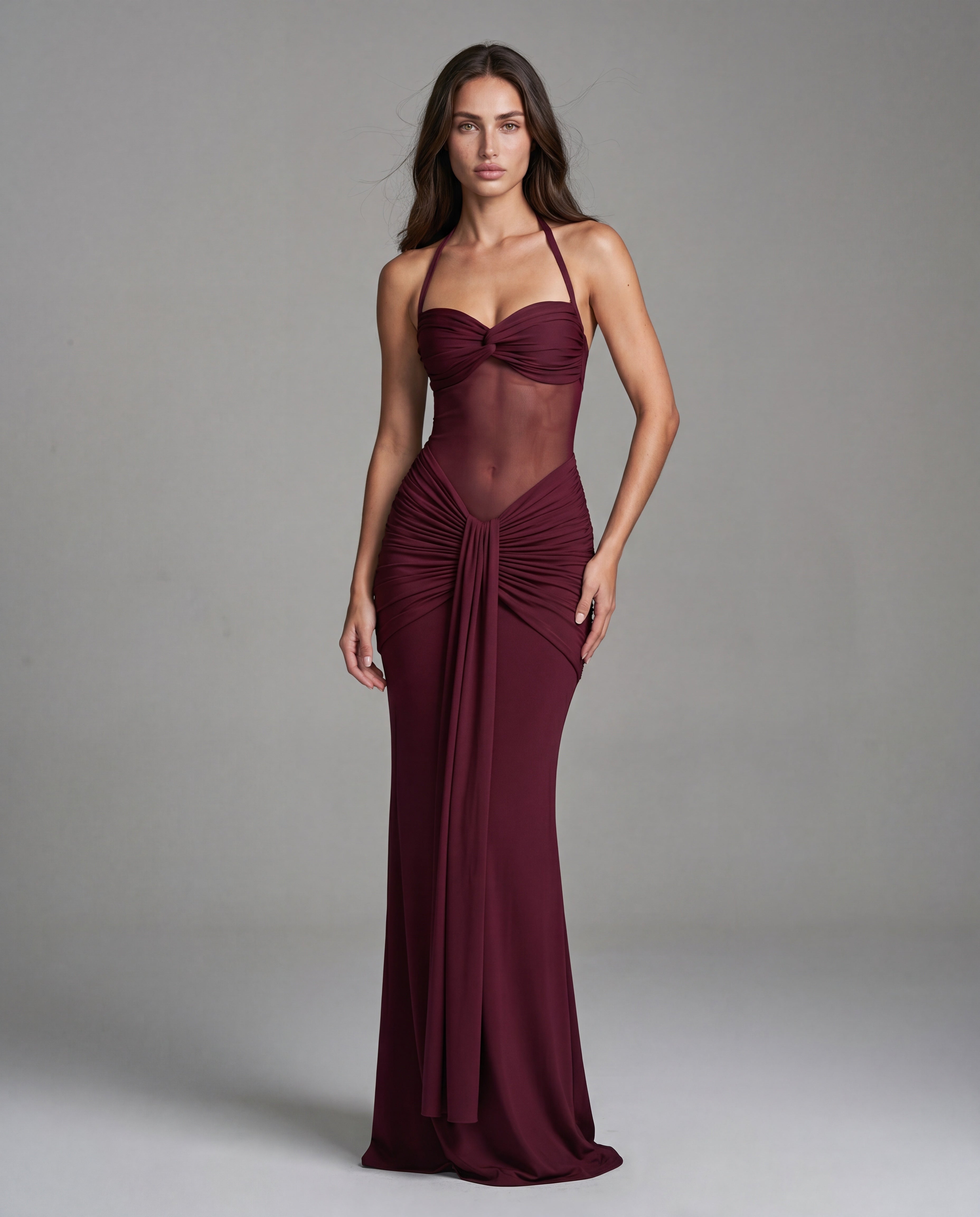 SOL open-back sculpted maxi - burgundy - left