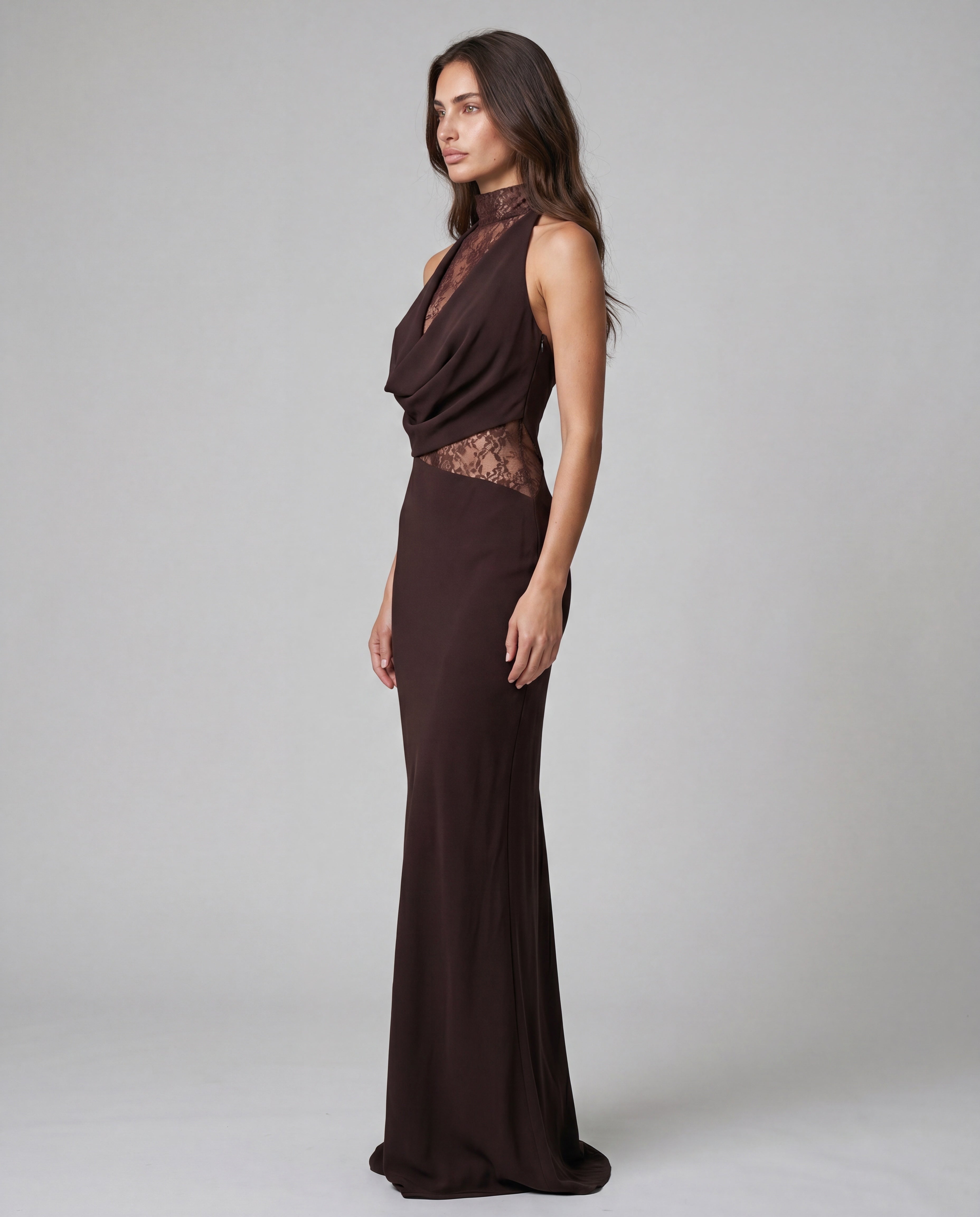 RONI lace-collar maxi - brown - left
