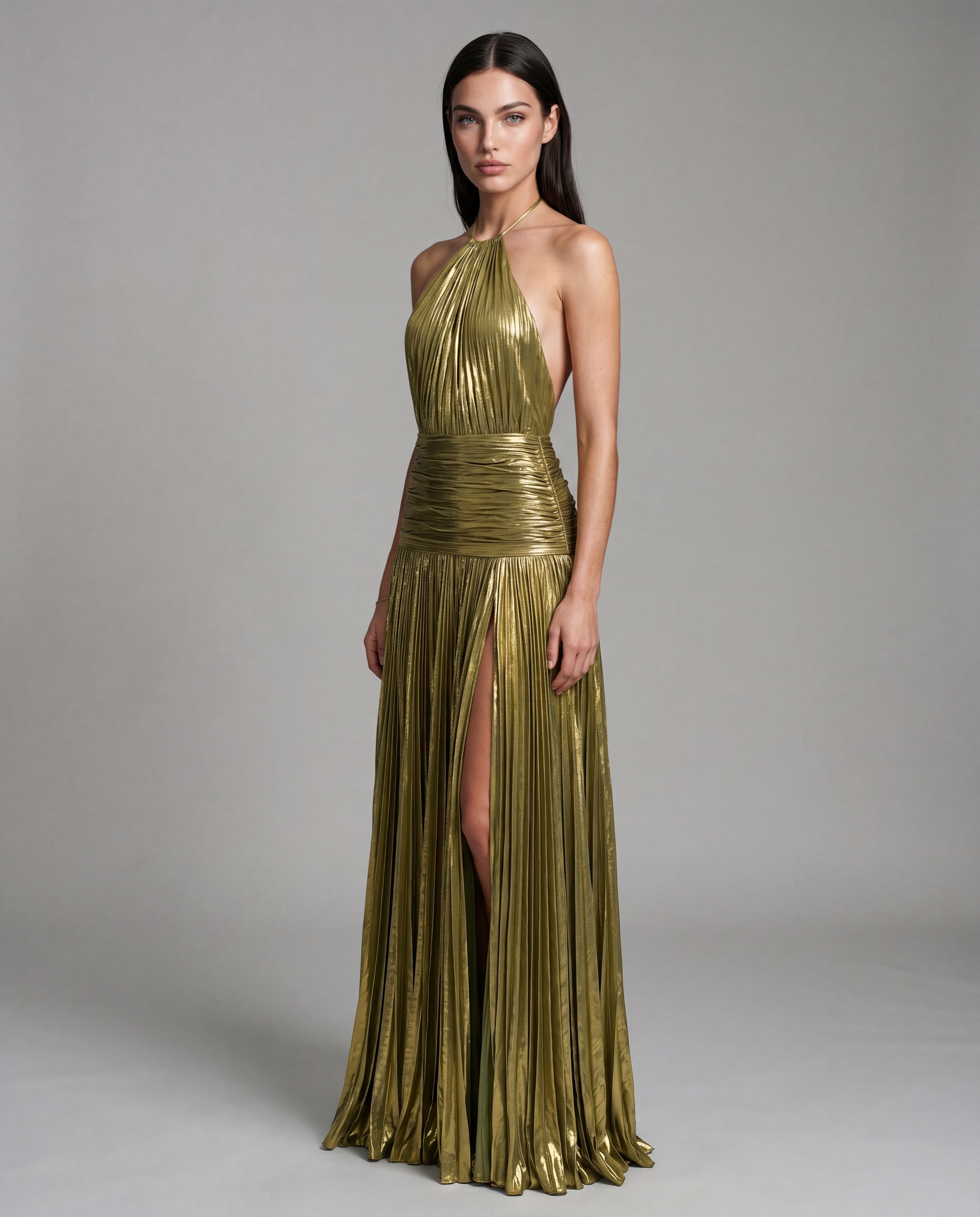 KIKI metallic pleated maxi - olivegold - hero_3q