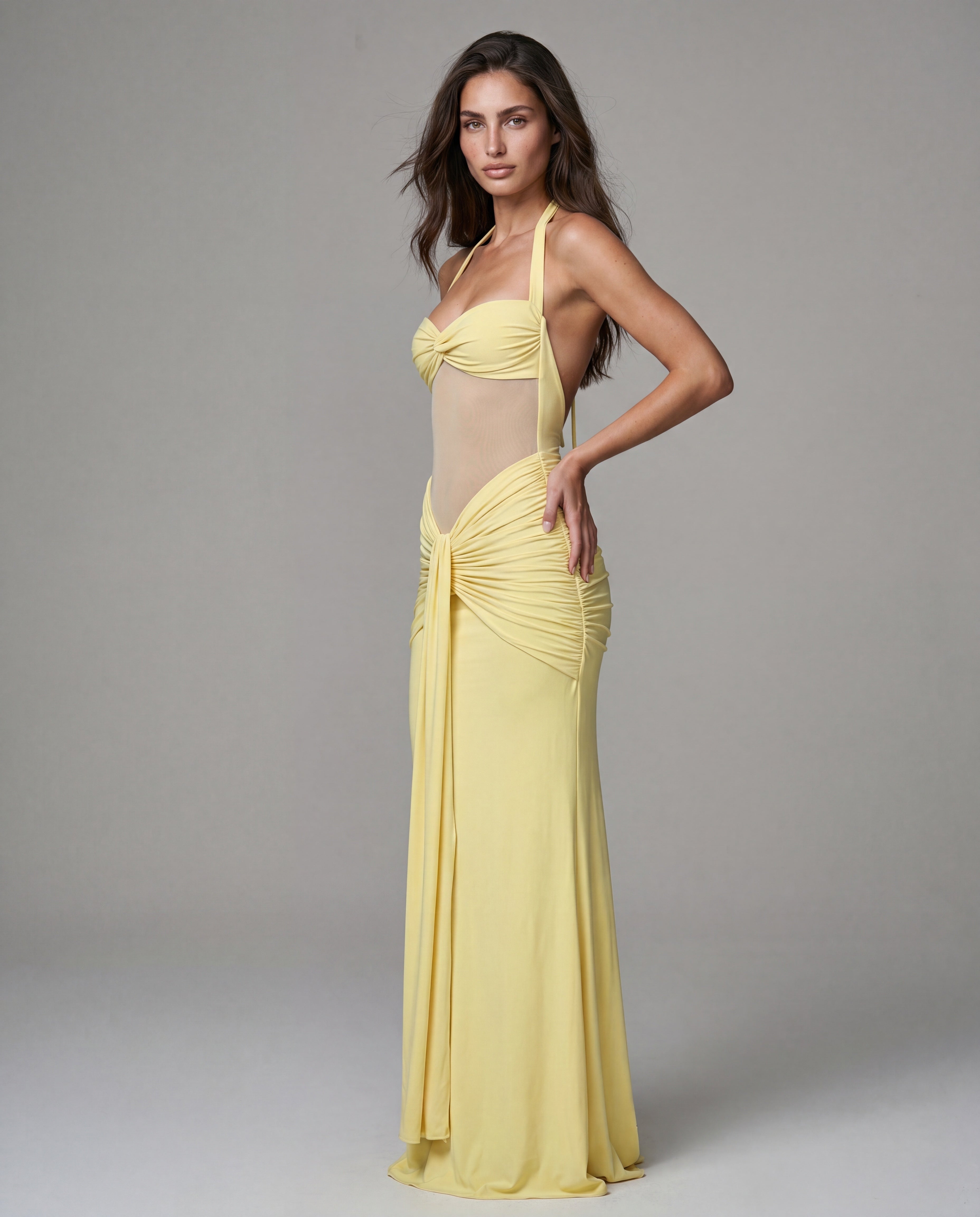 SOL open-back sculpted maxi - yellow - threequarter